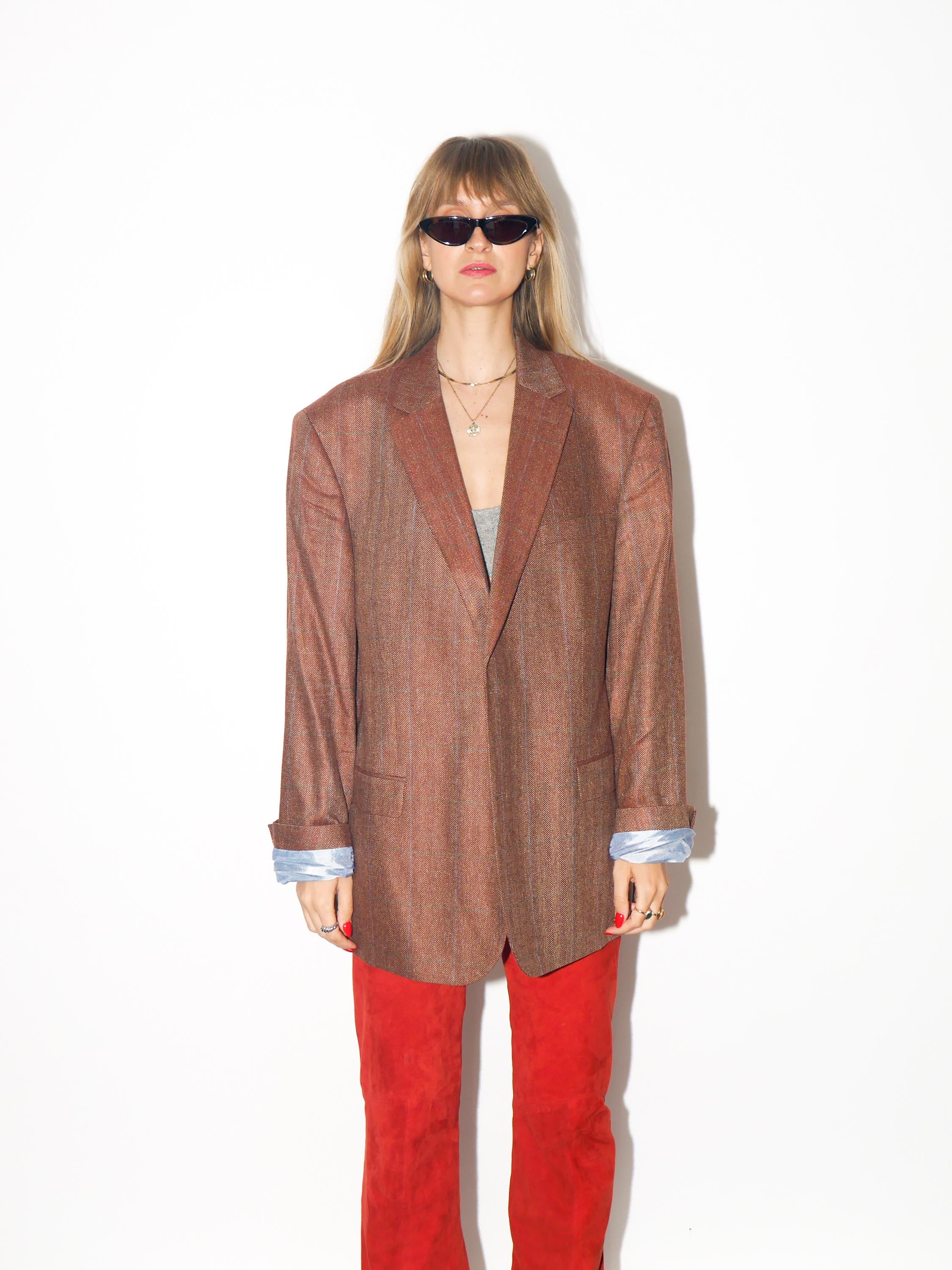 VINTAGE Silk Rusty Orange Herringbone Blazer From The Late 2000s By Carl Gross
