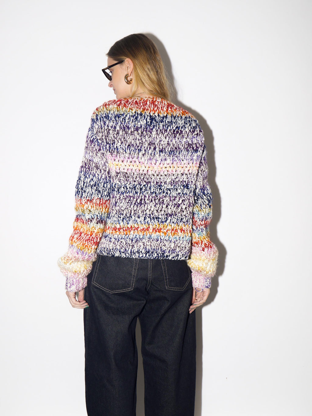 VINTAGE Rainbow Chunky Sweater from 1990s | Handmade Knitted Cardigan