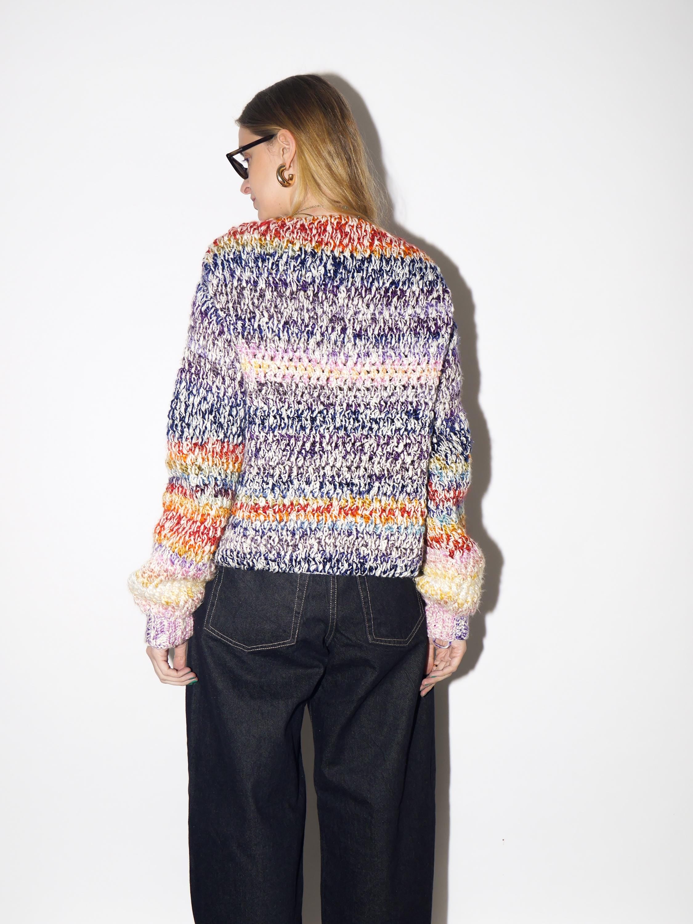 VINTAGE Rainbow Chunky Sweater from 1990s | Handmade Knitted Cardigan