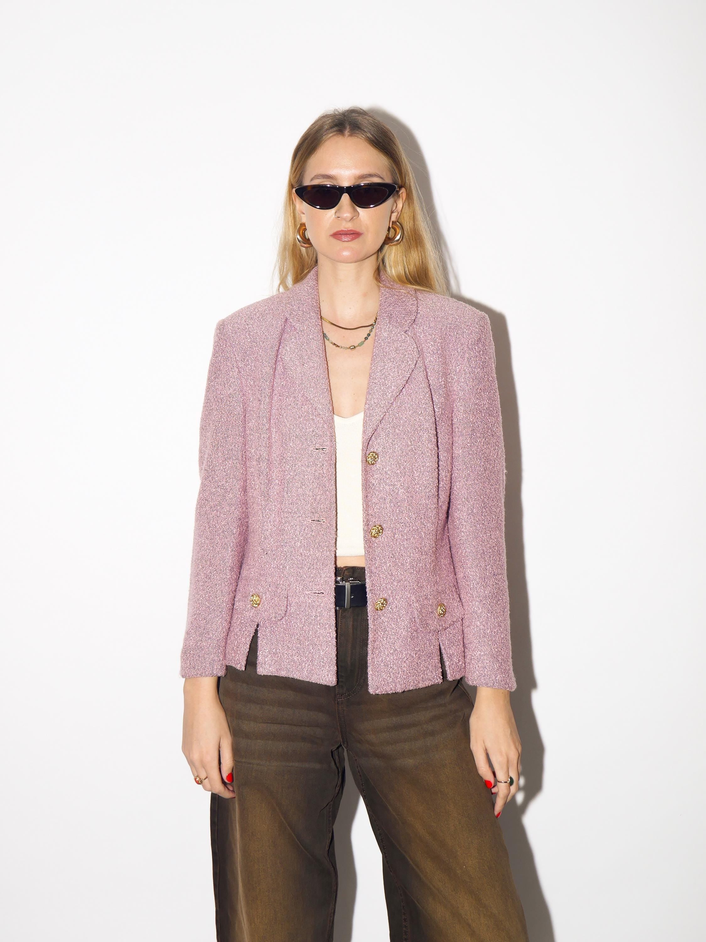 VINTAGE boucle blazer in old rose, pink with shoulder pads from 1980s