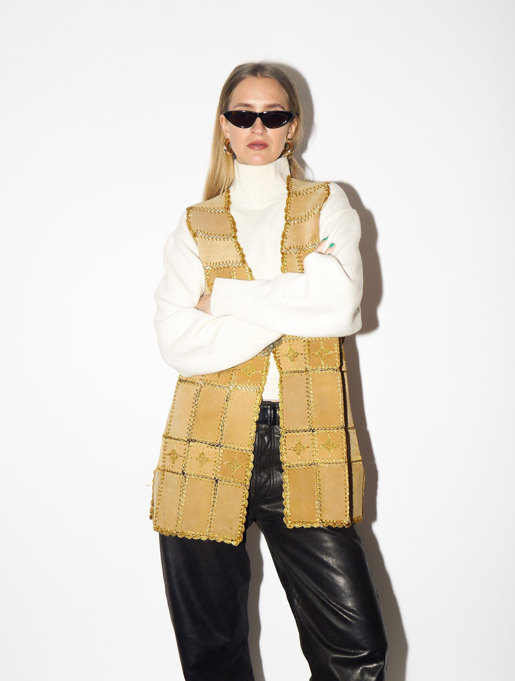 VINTAGE Beige Suede Vest from 1980s | Caramel Suede Leather Long Vest