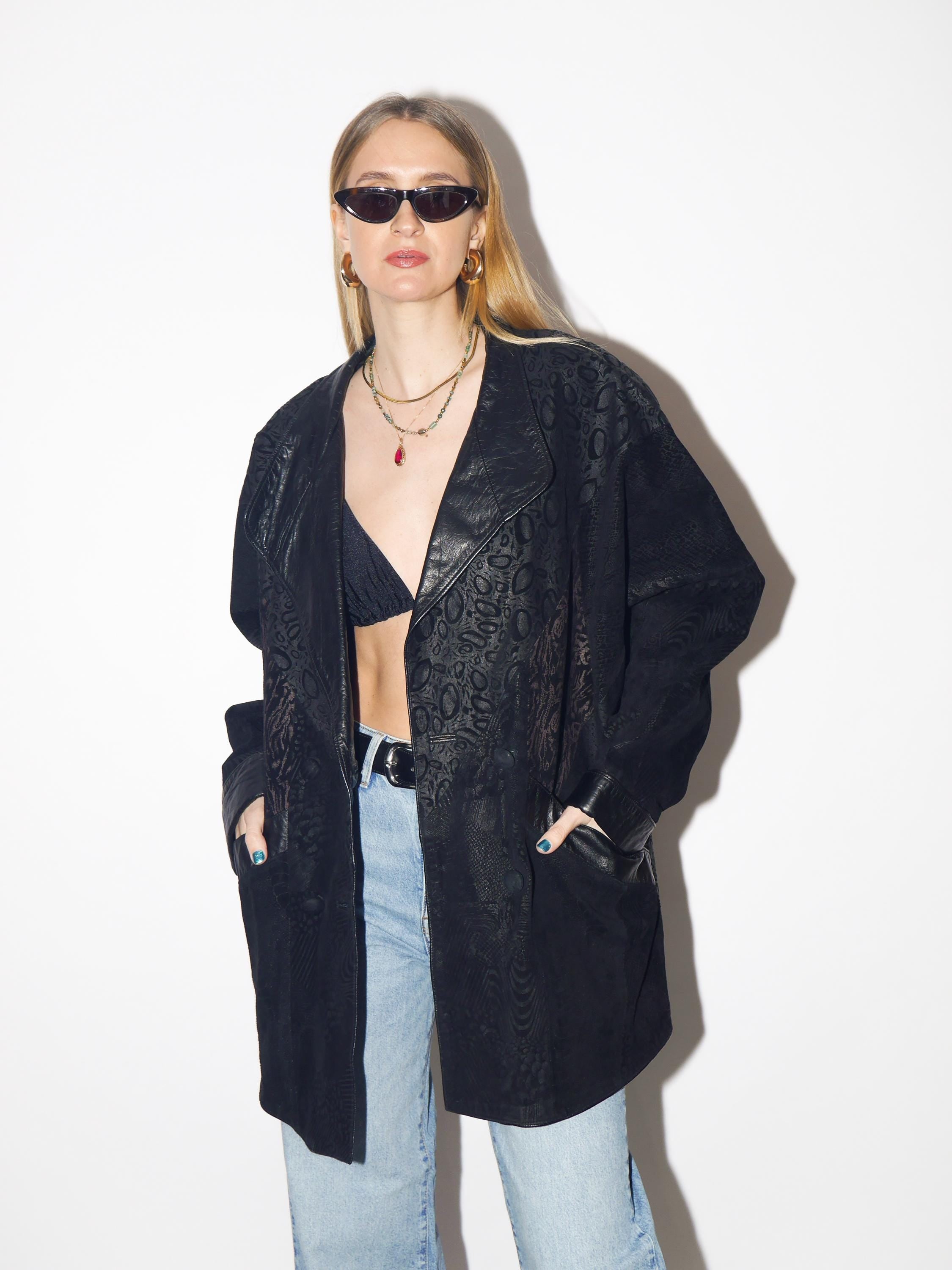 VINTAGE black suede leather jacket from 1980s | oversize suede jacket