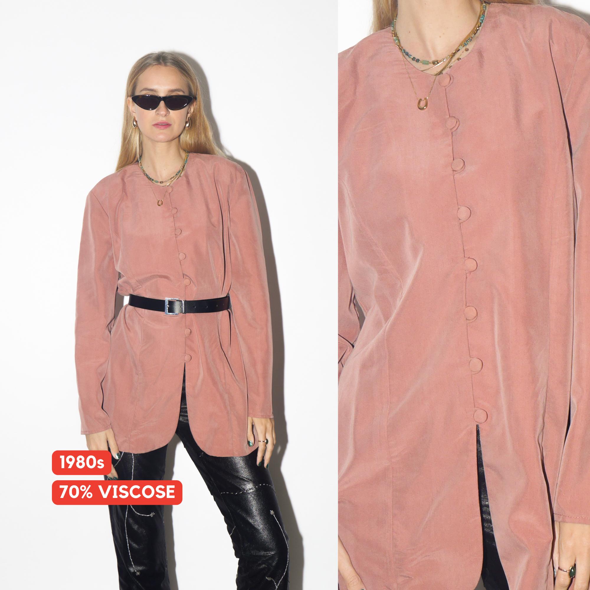 VINTAGE dusty pink Viscose blouse from 1980s with long fit & round neckline