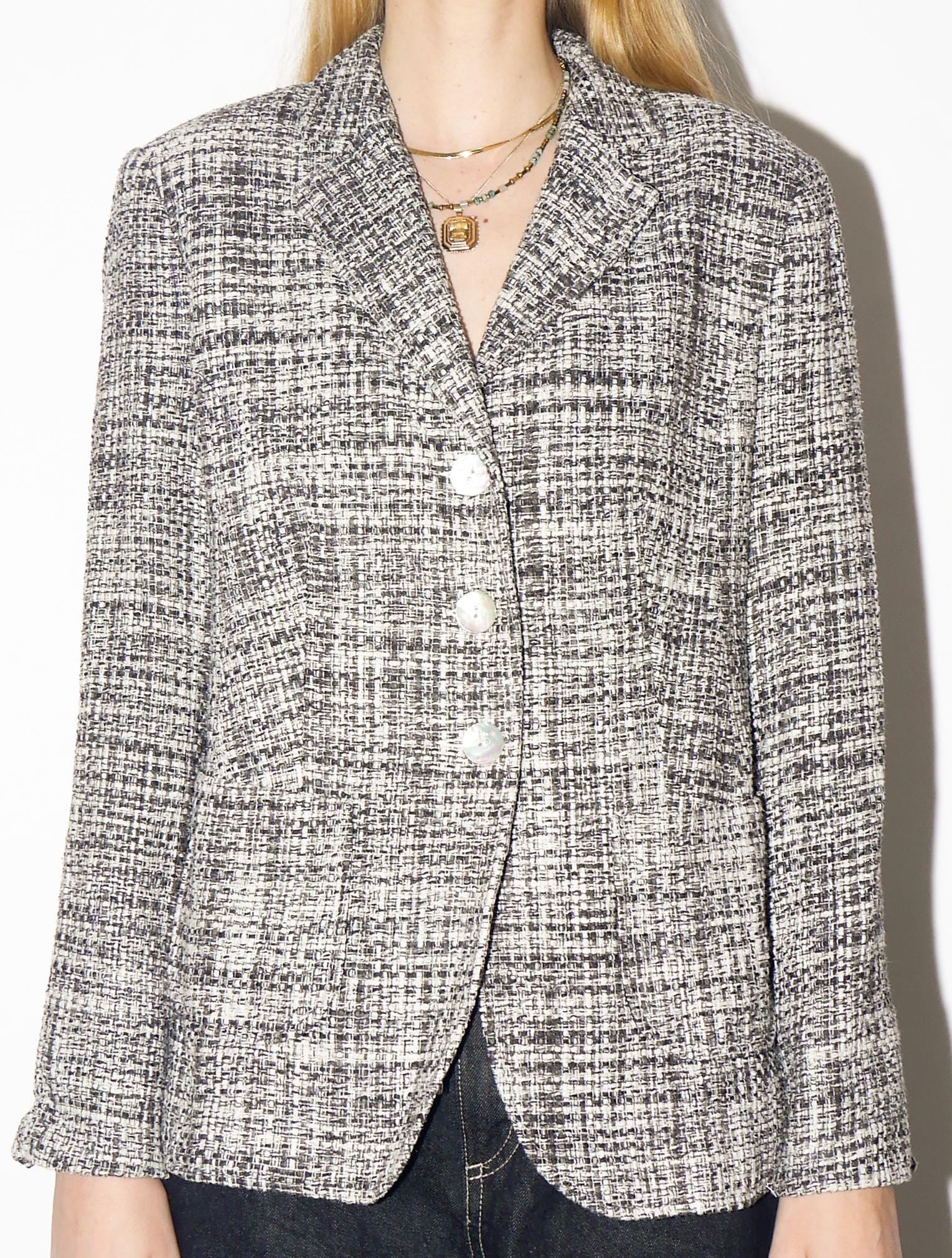 VINTAGE Gray Silk Blazer from 1990s | Retro 100% Silk Fitted Grey Blazer