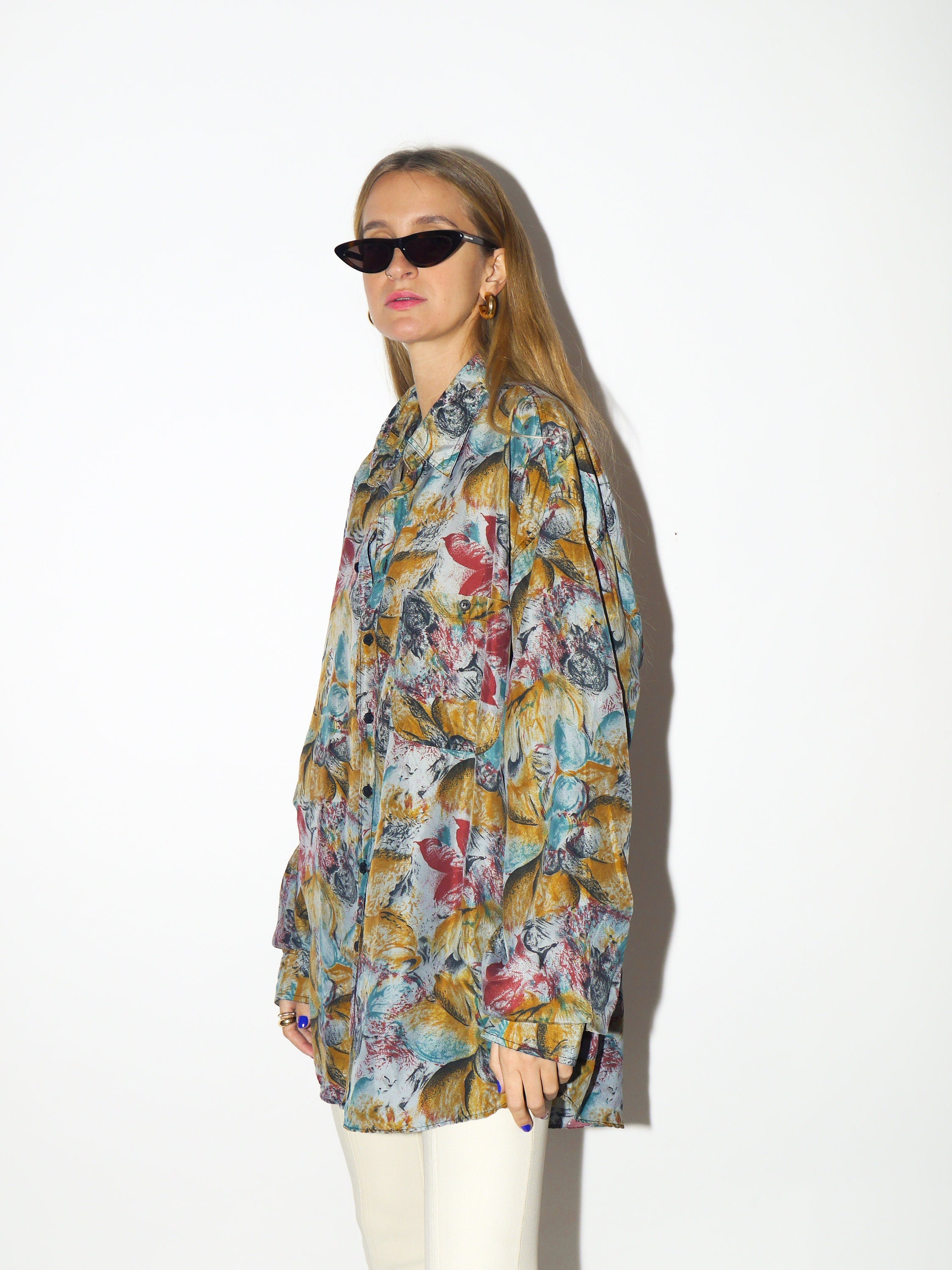 VINTAGE Silk shirt 1980s | 100% Silk shirt | Arpino vintage shirt | colorful shirt | retro oversize shirt | abstract pattern | vintage Silk