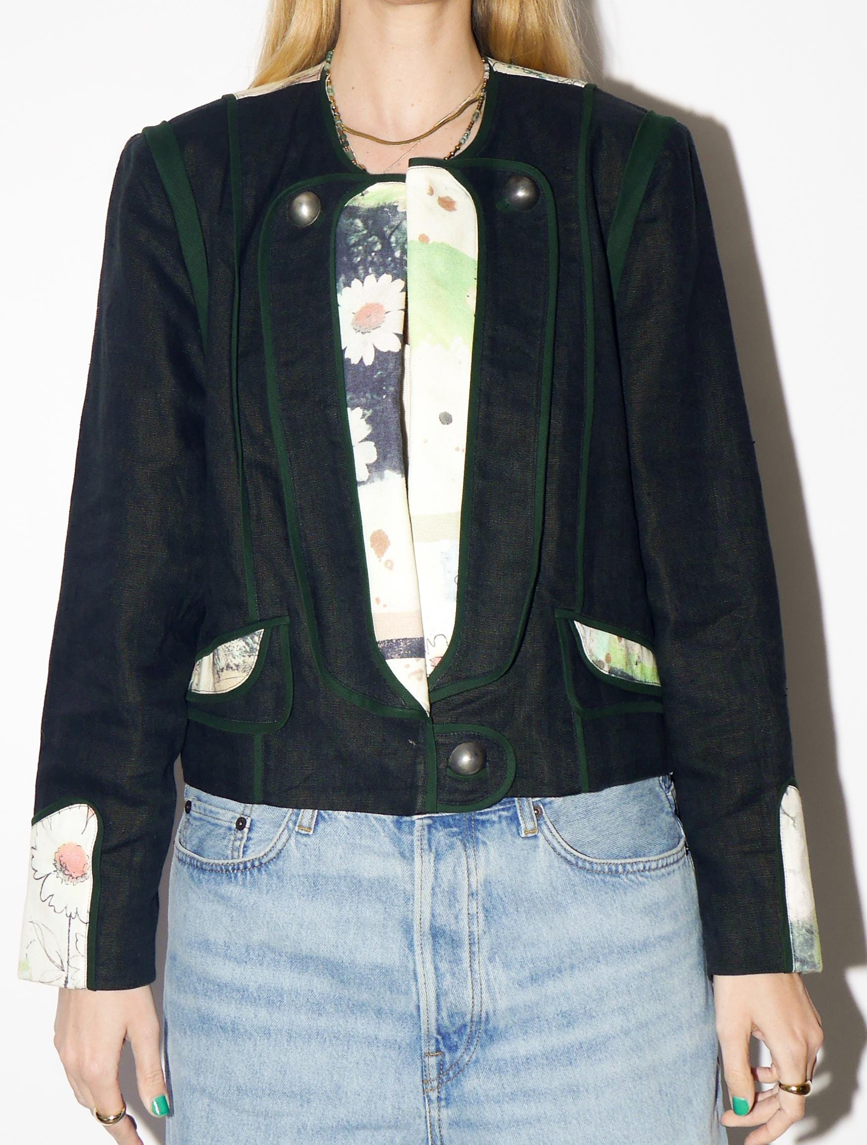 VINTAGE Navy Linen Blazer from 1980s | Cropped Folk Blazer by Studio Umberto®