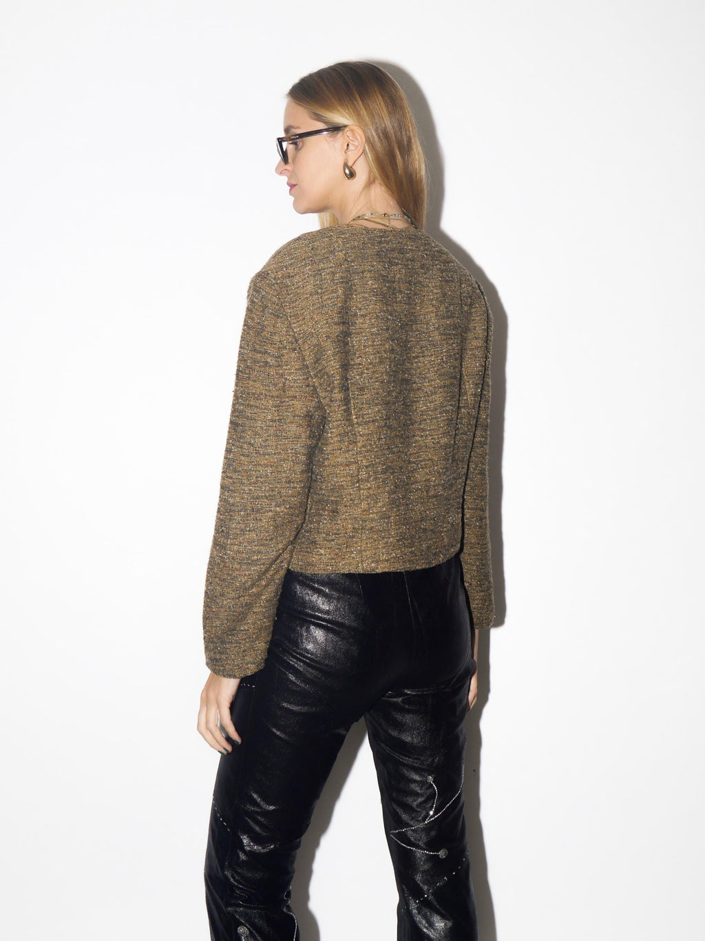 VINTAGE khaki tweed blazer from 1980s made of viscose, wool and cotton blend