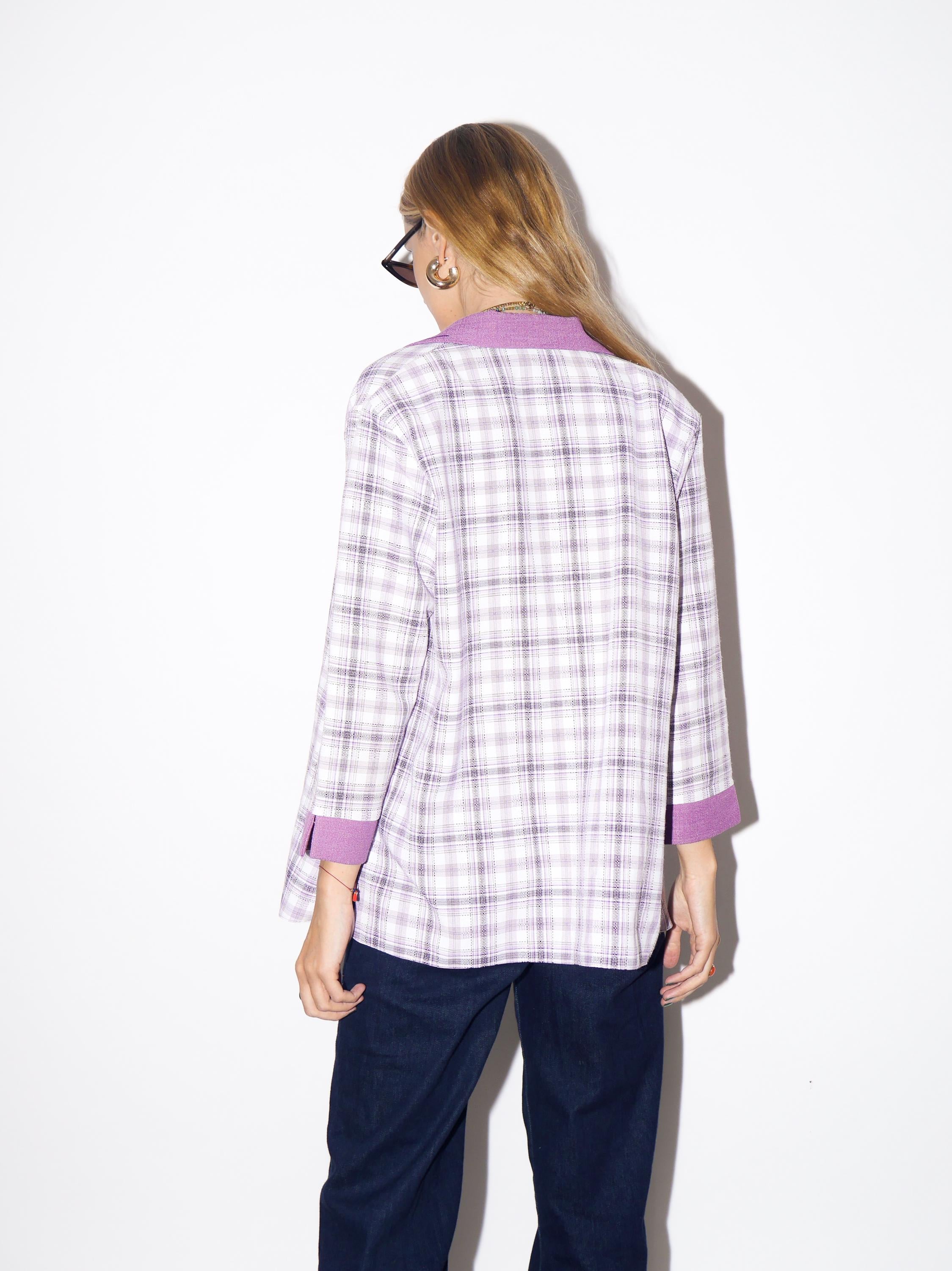1980s Pink Checked Cover-Up with Embroidery - Vintage White/Pink Oversize Throw-On, Retro Fashion Clothing for Women