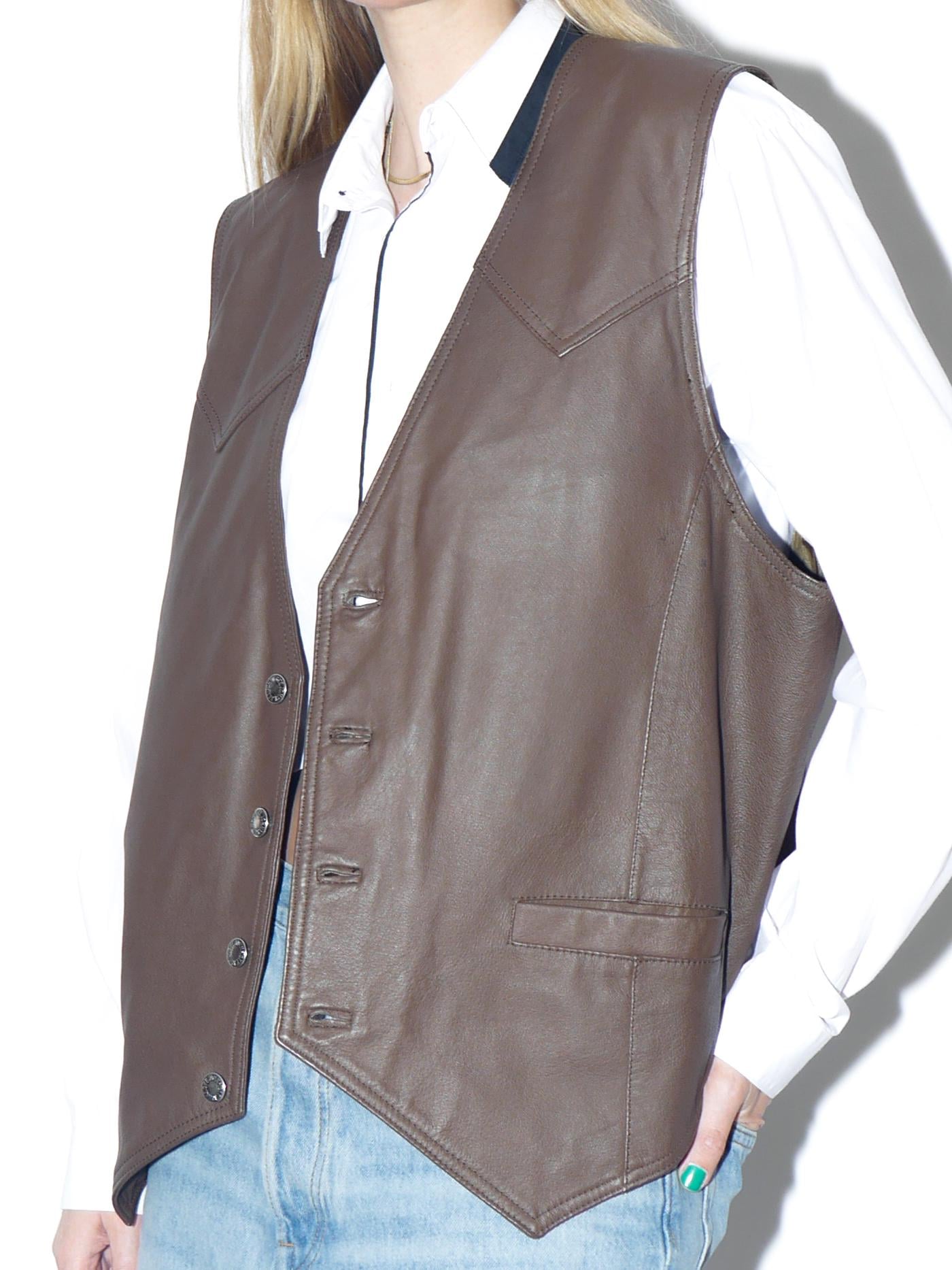 VINTAGE brown leather vest from the 1980s by John F. Gee® | leather waistcoat