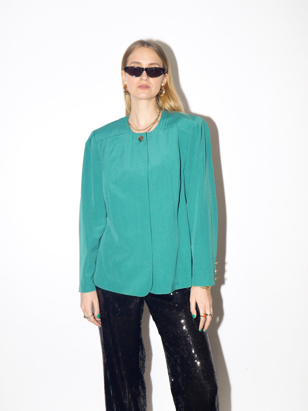 VINTAGE wool green blazer from 1980s with big shoulder pads by Creation Atelier®