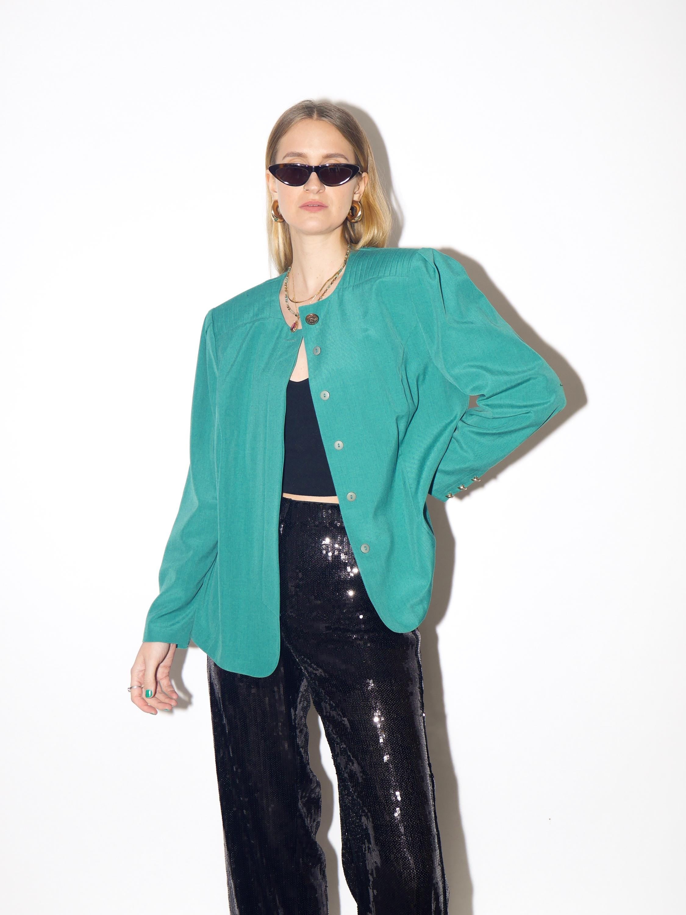 VINTAGE wool green blazer from 1980s with big shoulder pads by Creation Atelier®