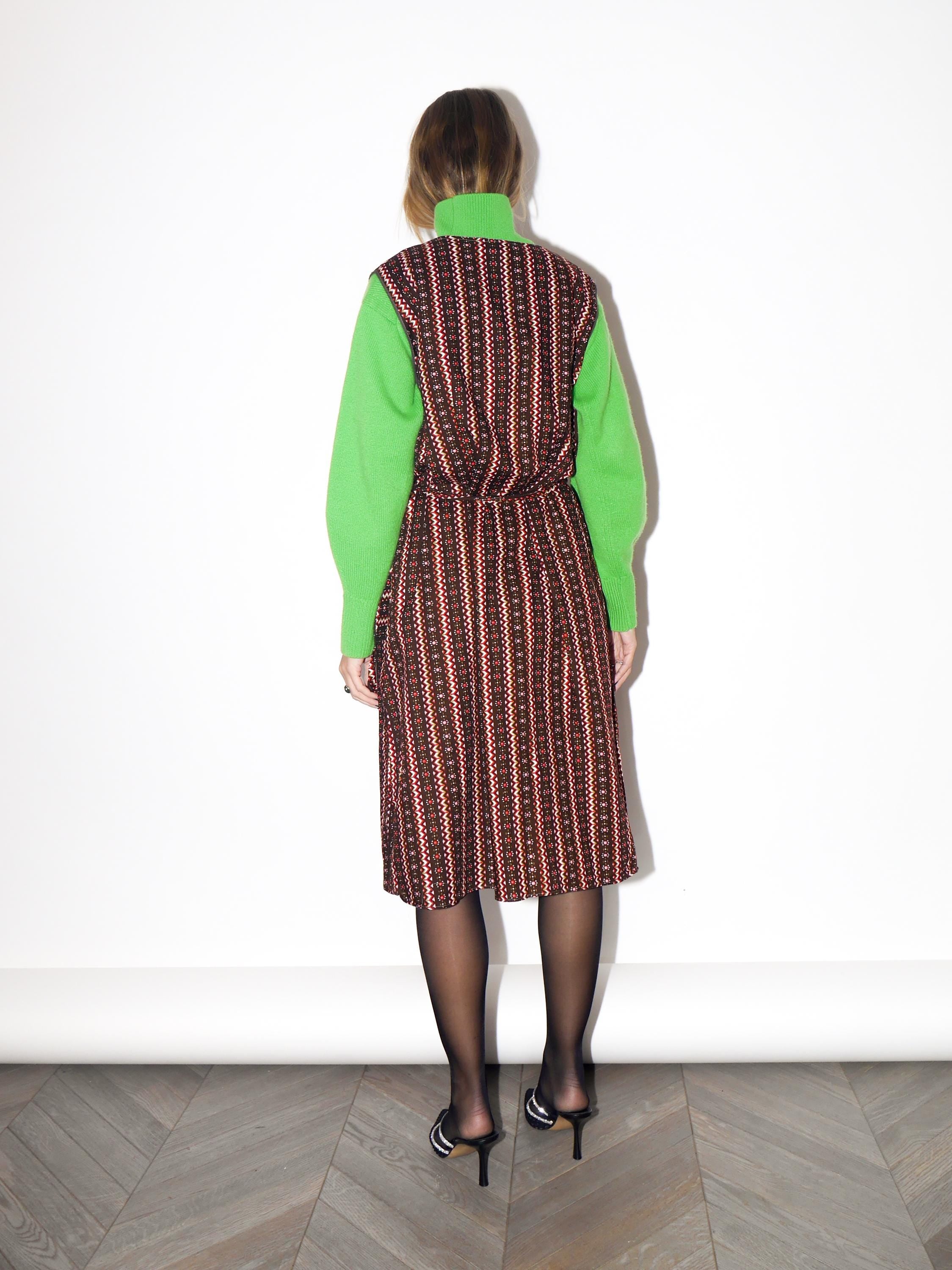 VINTAGE Chocolate Brown Floral Cotton Wrap Dress From The 1980s