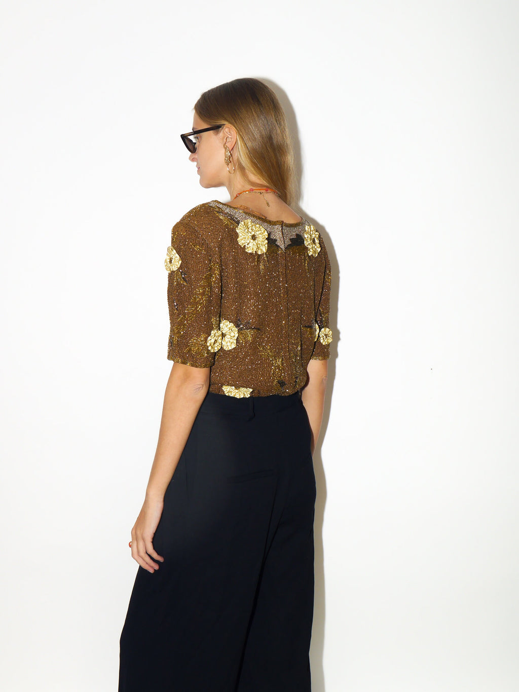 VINTAGE Silk top 1980s | Serenade vintage blouse | unique Silk blouse | retro Silk blouse | gold Silk top | vintage top with sequins