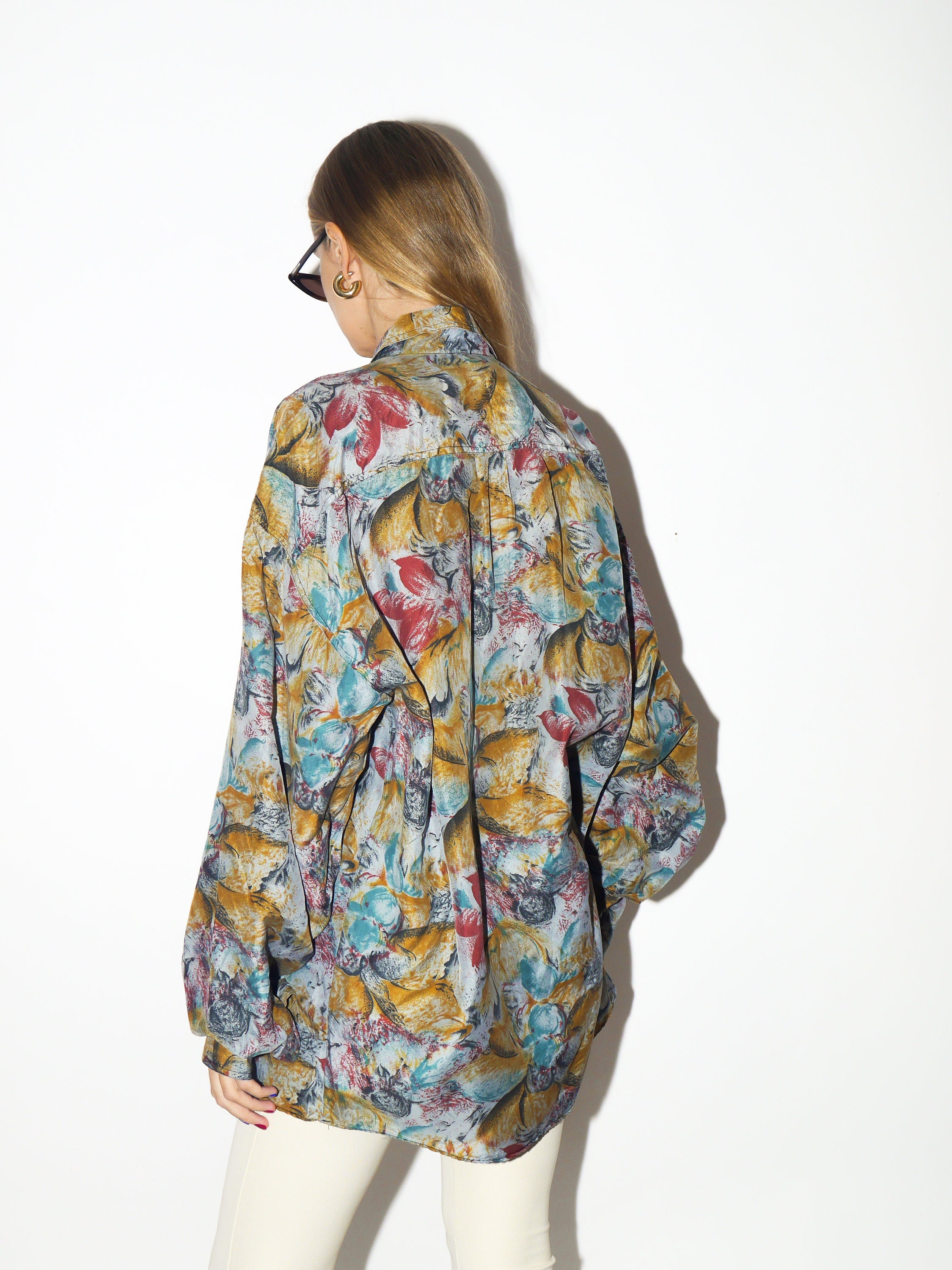 VINTAGE Silk shirt 1980s | 100% Silk shirt | Arpino vintage shirt | colorful shirt | retro oversize shirt | abstract pattern | vintage Silk