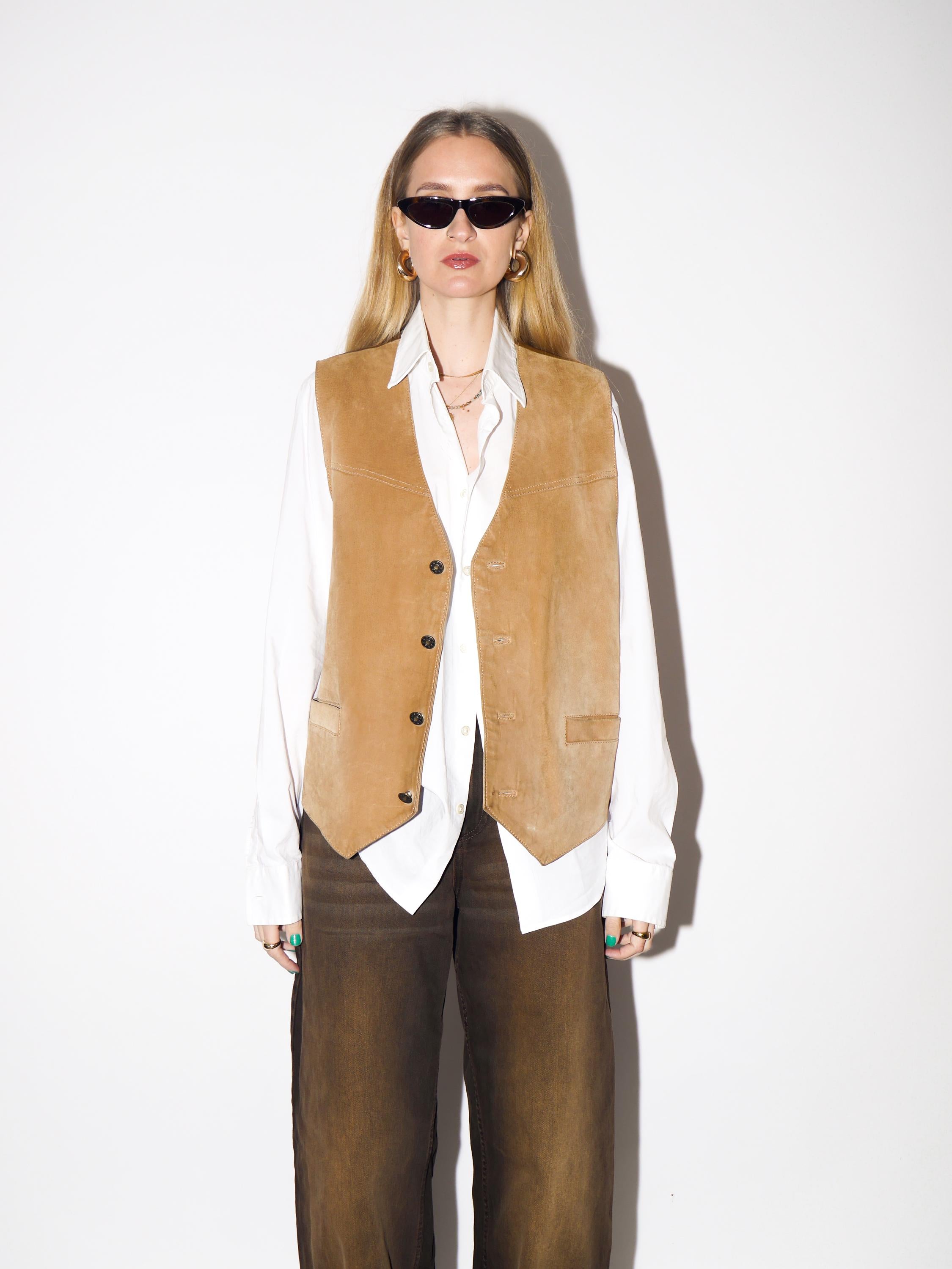 VINTAGE Caramel Suede Vest from 1980s by John F. Gee ®