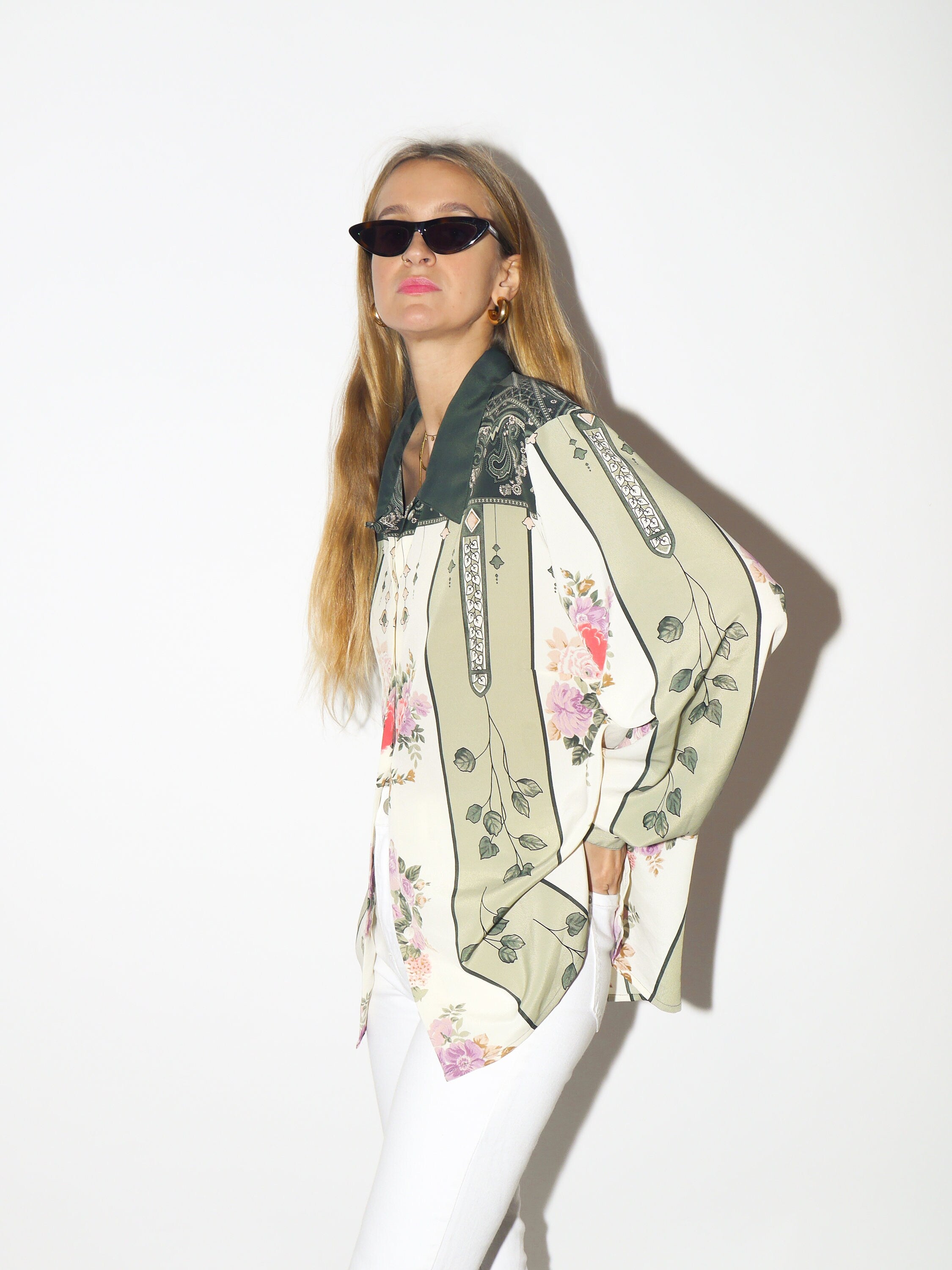 VINTAGE shirt 1980s | Chris B vintage blouse | long sleeve | floral pattern blouse | floral shirt | oversize retro shirt | vintage shirt