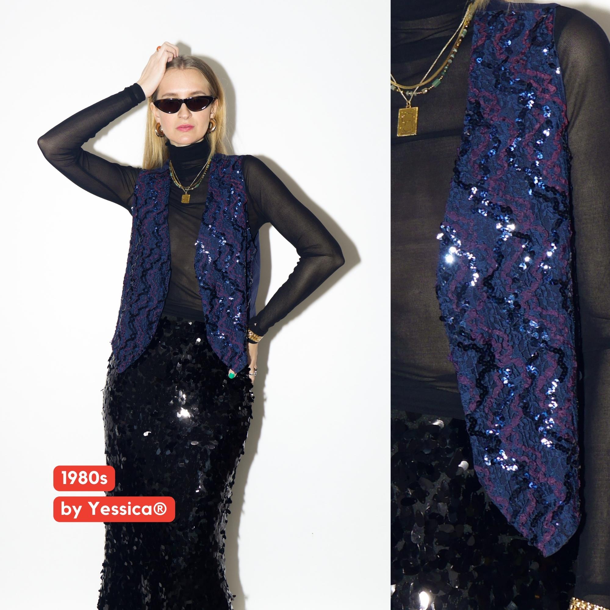 VINTAGE sequins blue vest from 1980s by Yessica® | elegant retro sequins vest