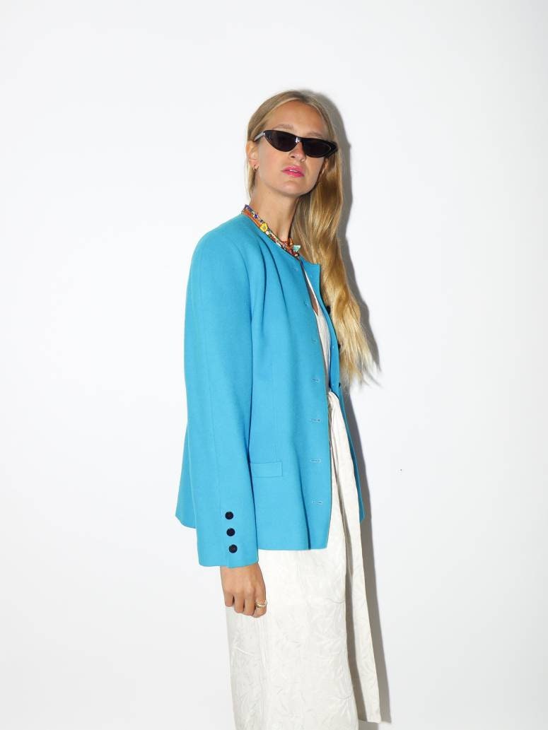 VINTAGE wool blazer 1980s | Trixi Schober blue wool vintage blazer | blue wool vintage blazer | pure new wool blazer | oversize blazer