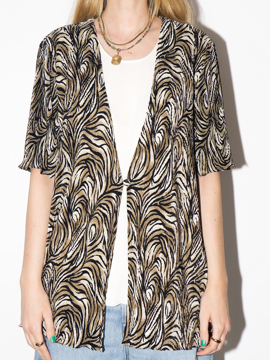 VINTAGE White and Animal Print Pleated Blouse from 1990s by Biaggini®