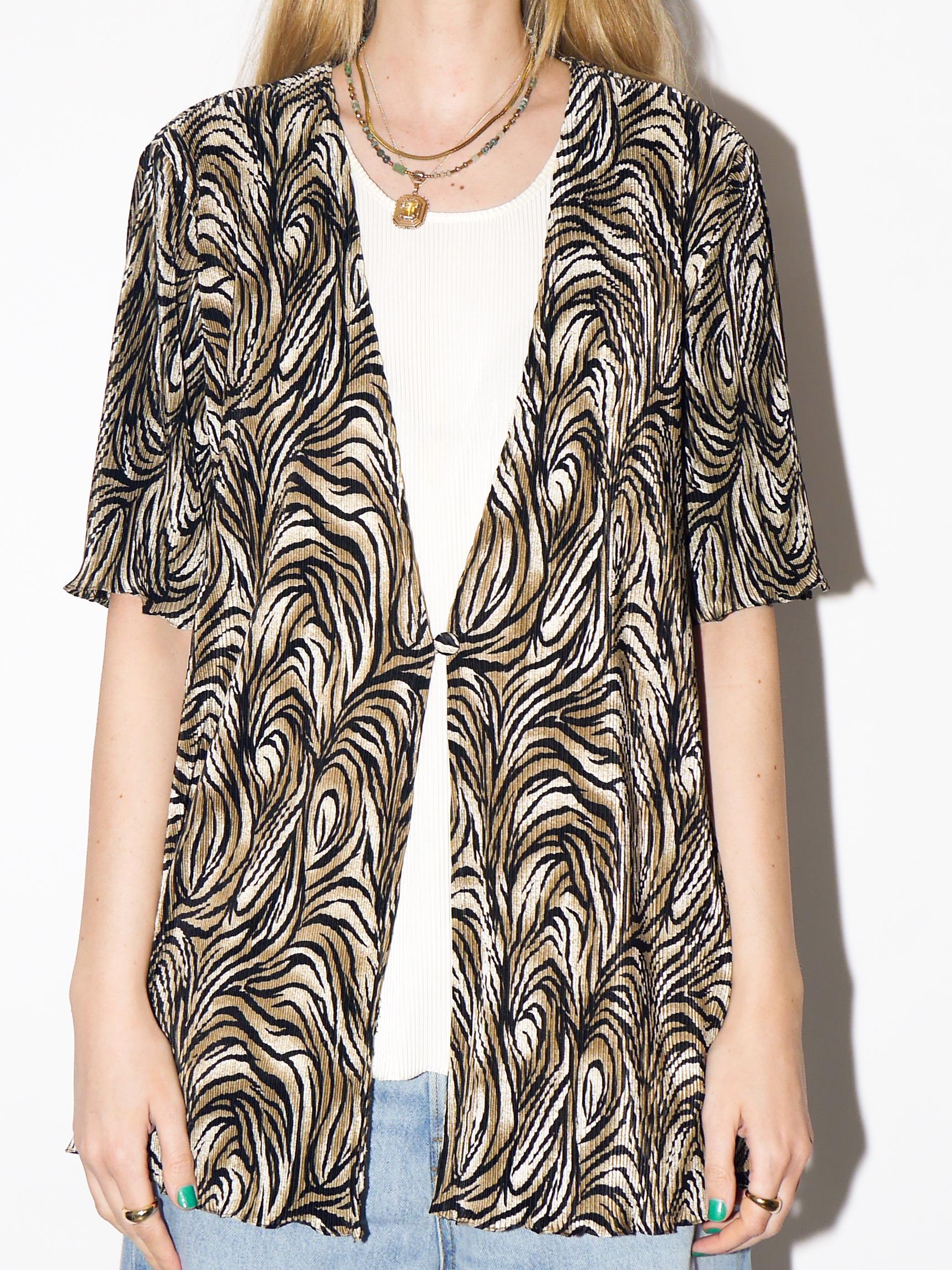 VINTAGE White and Animal Print Pleated Blouse from 1990s by Biaggini®