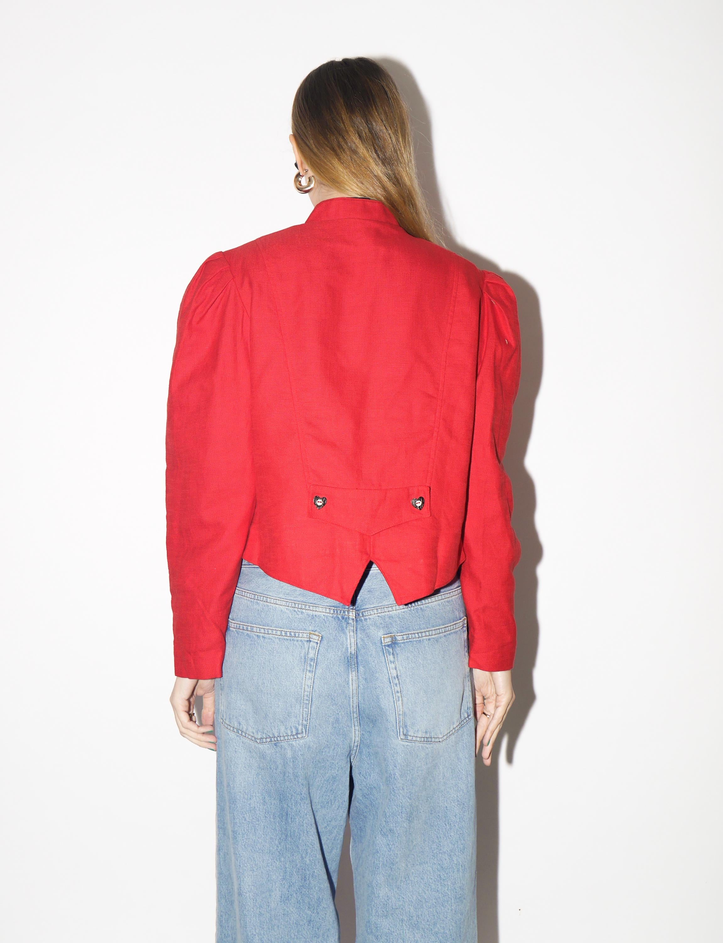 VINTAGE Red Folk Blazer from 1990s made of Cotton & Linen | Original Folk Blazer