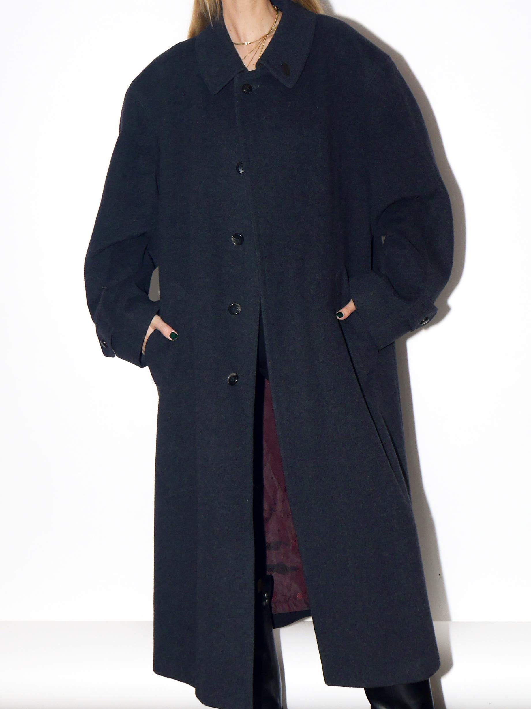 VINTAGE Dark Gray Wool Maxi Oversized Coat From The 1980s By Bugatti