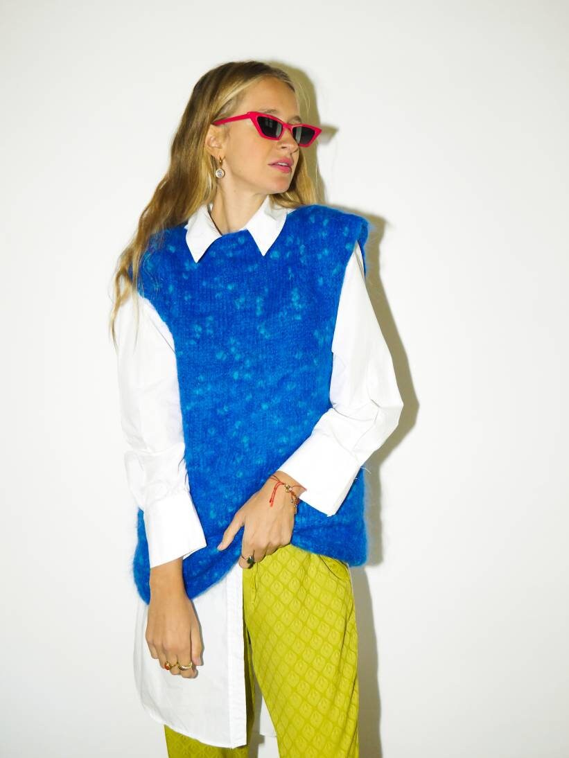 VINTAGE wool vest 1980s | handmade knitted wool sweater | blue warm sweater | sweater vest | blue vest | retro handmade vest | modopol