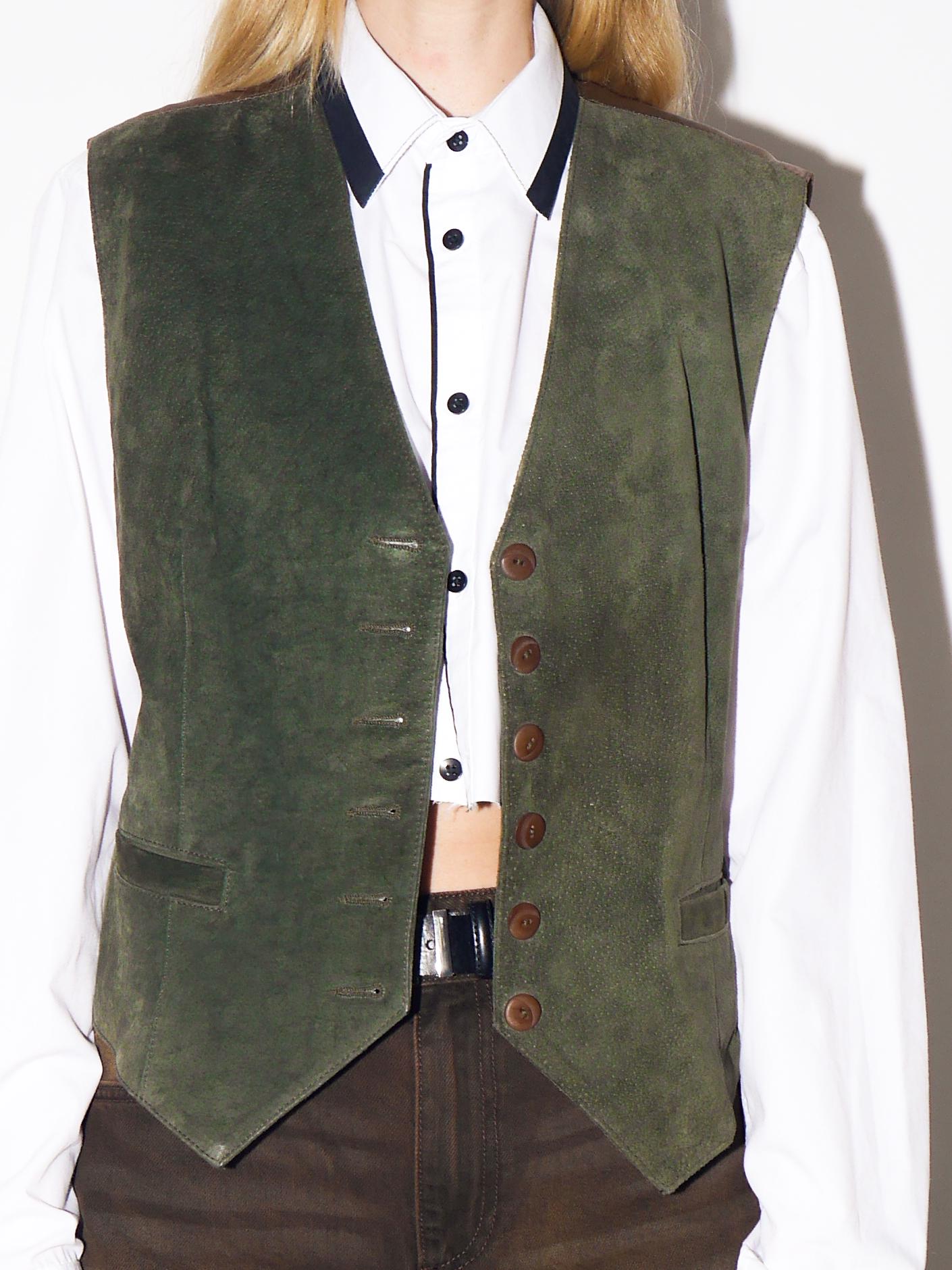 VINTAGE Bottle Green Suede Leather Vest from 1980s by Kippie®