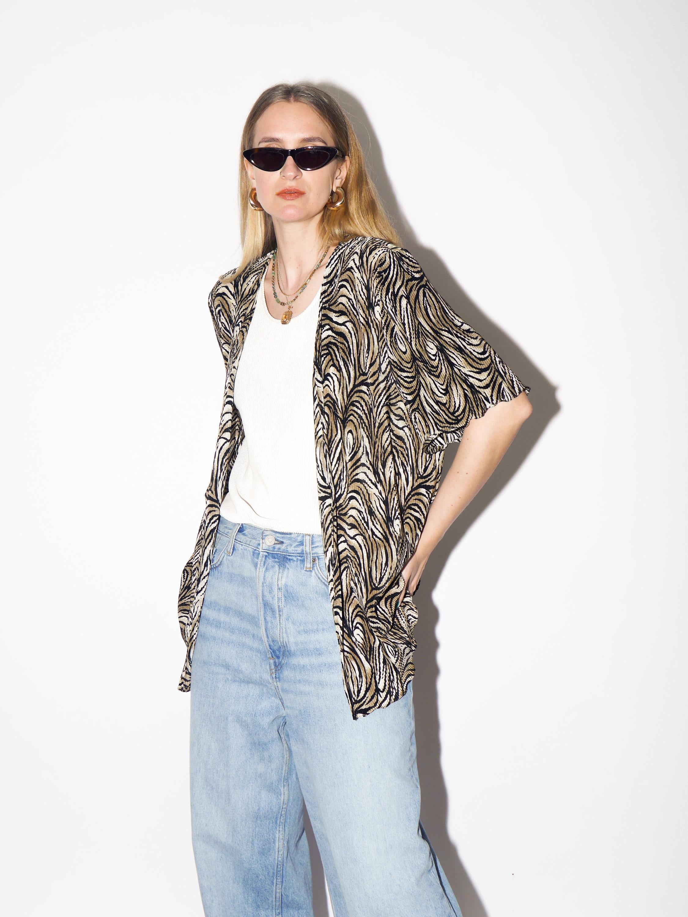 VINTAGE White and Animal Print Pleated Blouse from 1990s by Biaggini®