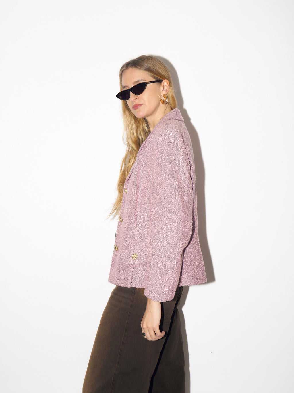 VINTAGE boucle blazer in old rose, pink with shoulder pads from 1980s