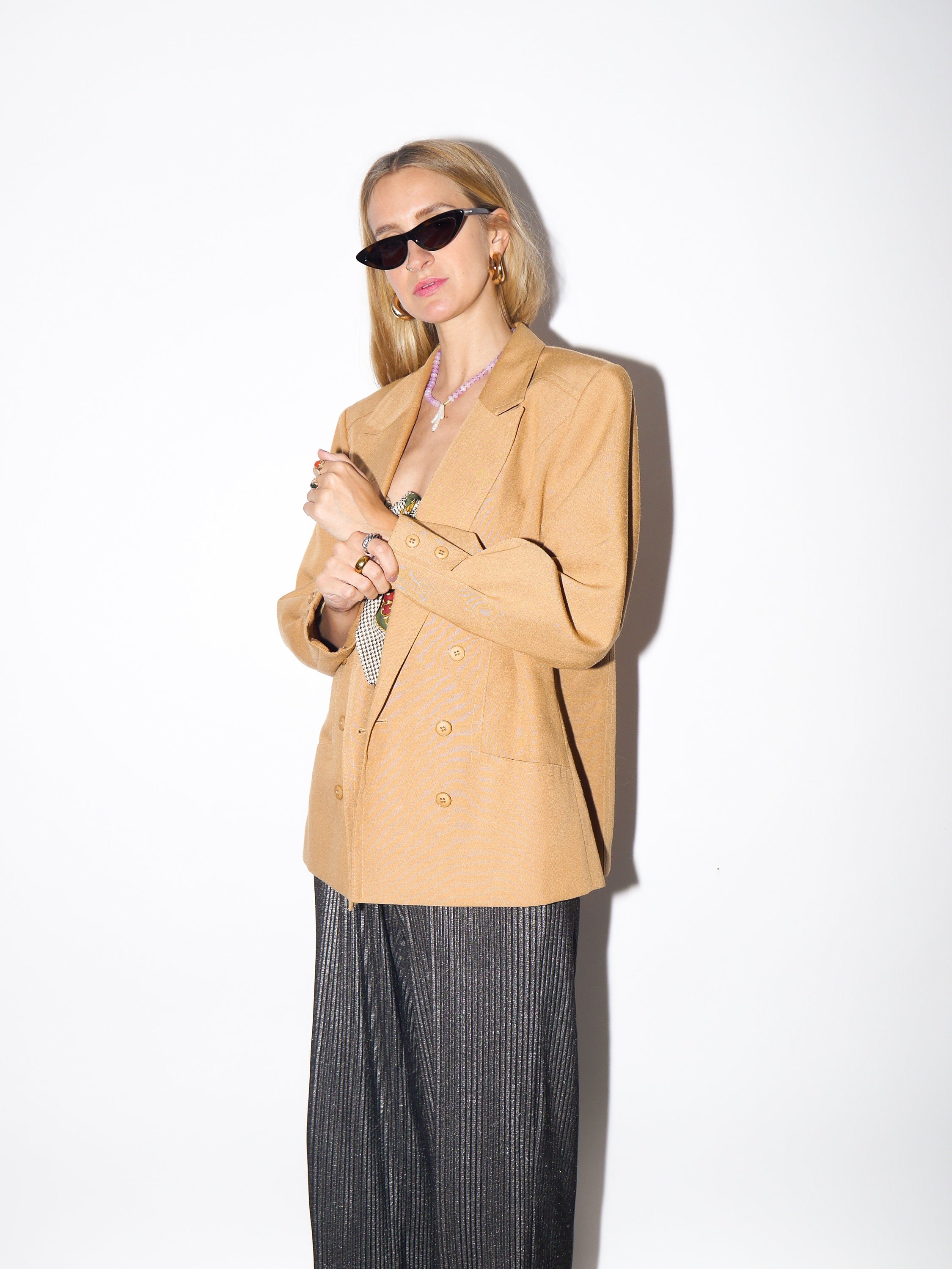 VINTAGE apricot double-breasted blazer by Hokla Modell® from 1980s with puffer sleeves | retro style jacket | cropped oversize blazer