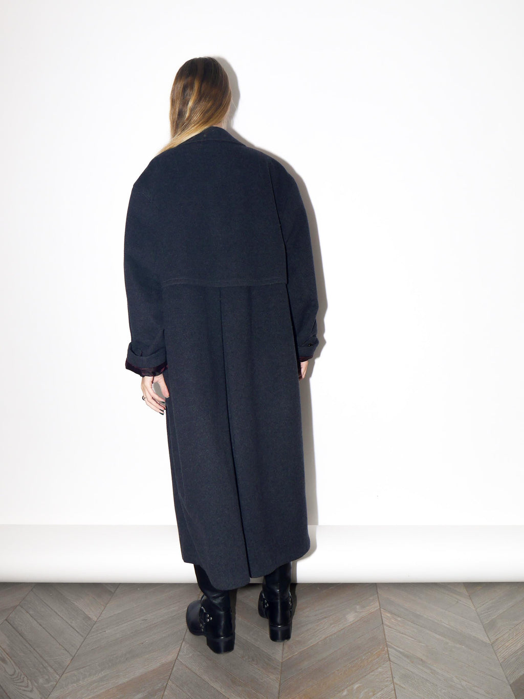 VINTAGE Dark Gray Wool Maxi Oversized Coat From The 1980s By Bugatti