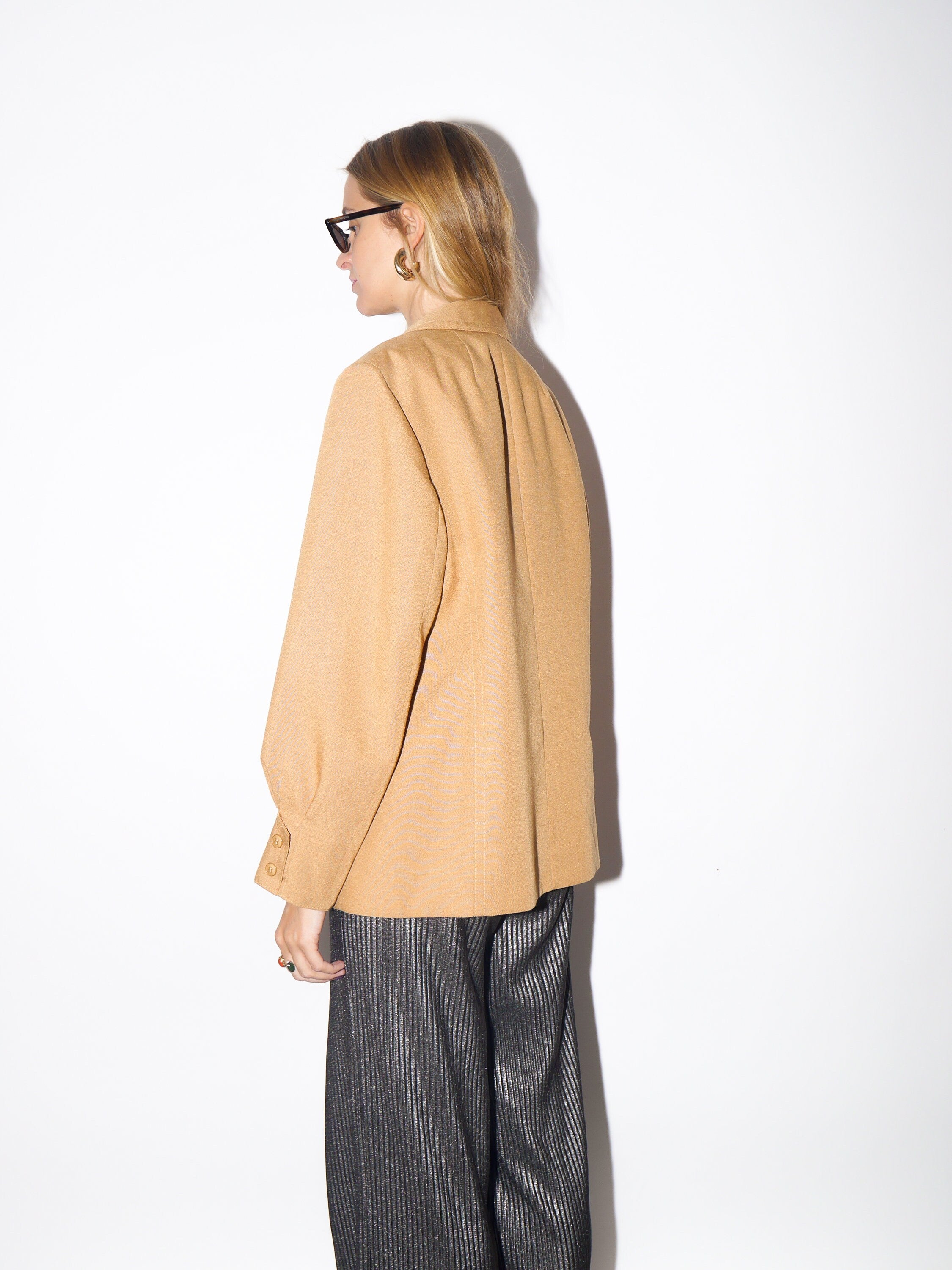 VINTAGE apricot double-breasted blazer by Hokla Modell® from 1980s with puffer sleeves | retro style jacket | cropped oversize blazer