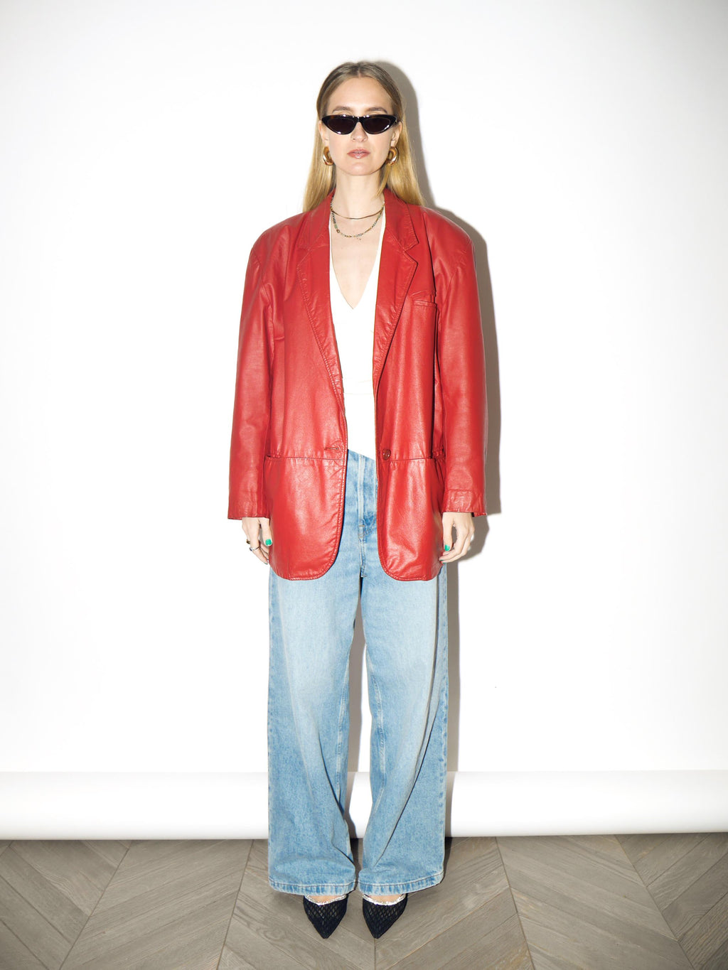 VINTAGE Red Leather Blazer from 1980s | Oversized Red Leather Jacket