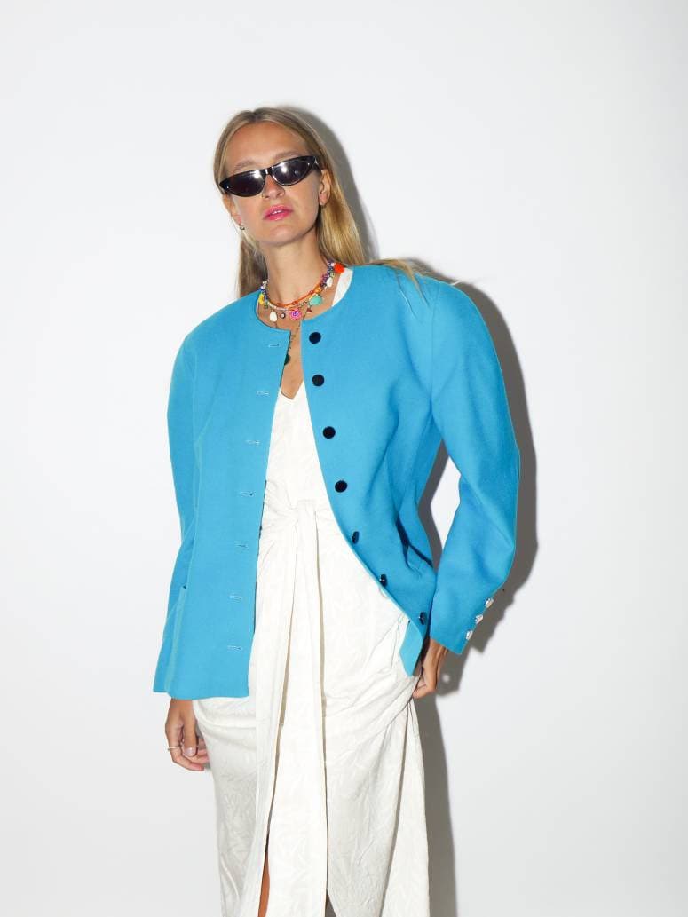 VINTAGE wool blazer 1980s | Trixi Schober blue wool vintage blazer | blue wool vintage blazer | pure new wool blazer | oversize blazer
