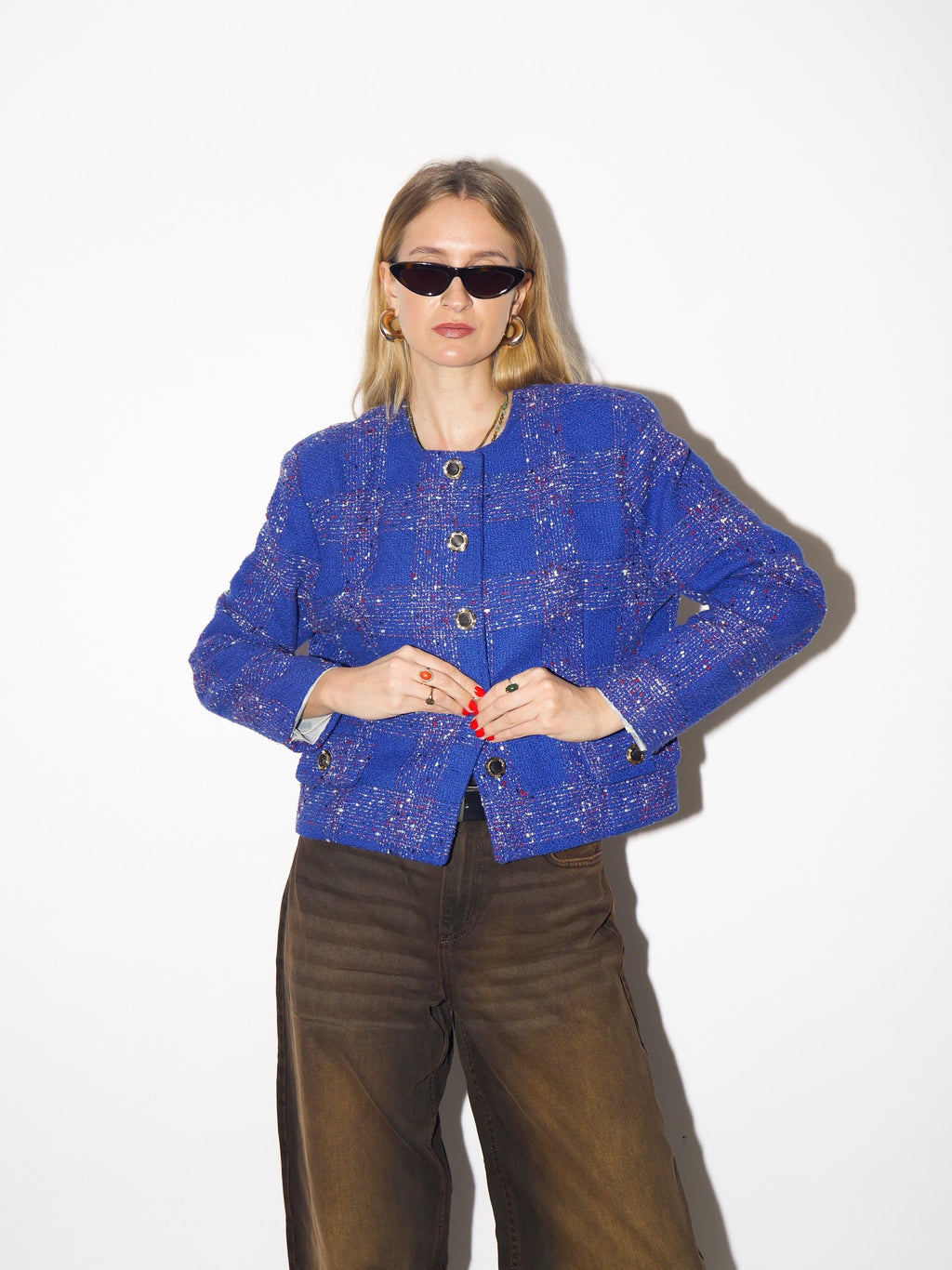 VINTAGE tweed blazer in cobalt blue, short blazer from 1980s by Catherine®