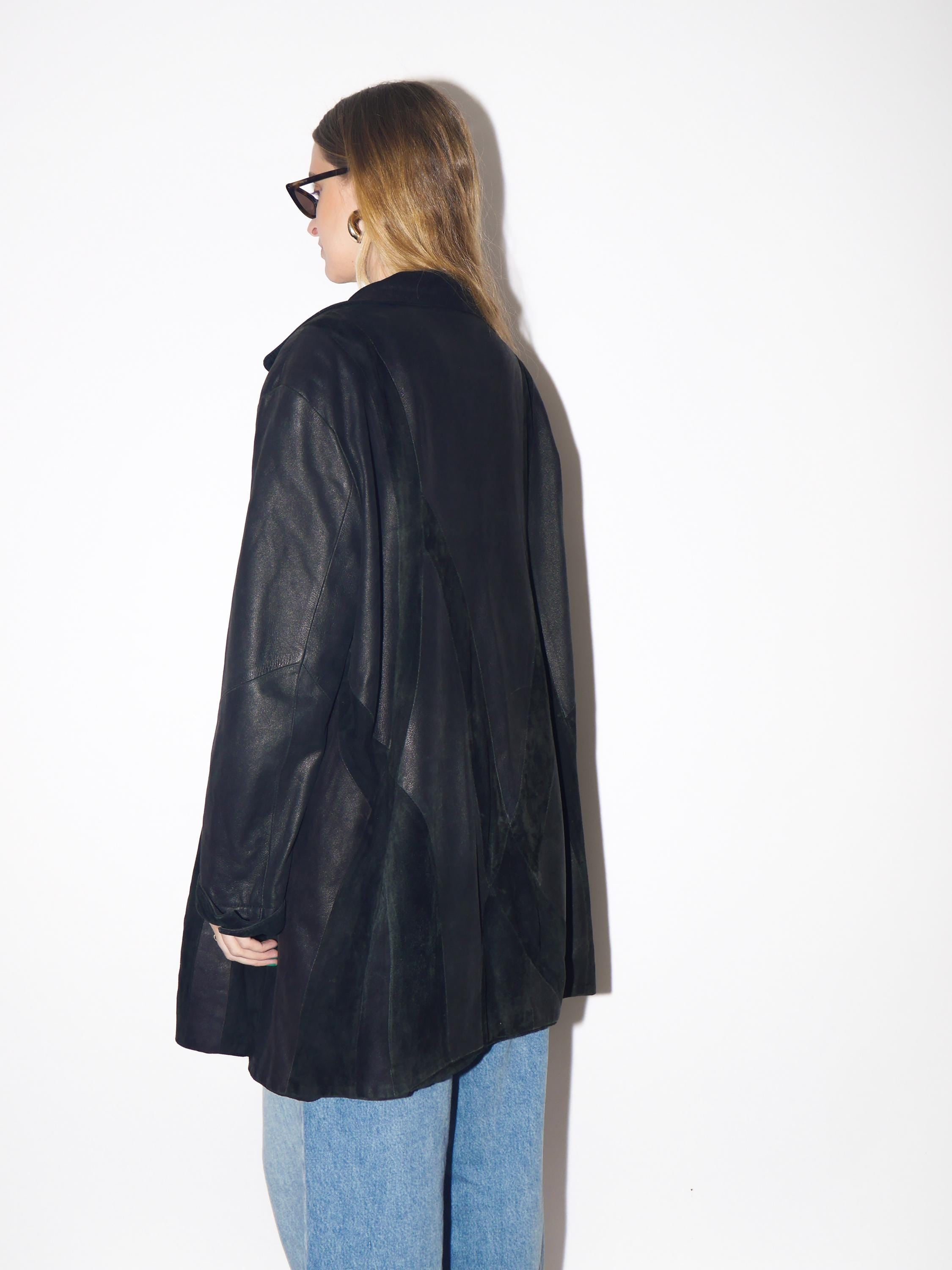 VINTAGE Black Leather Suede Jacket from 1980s | Retro Black Suede Coat