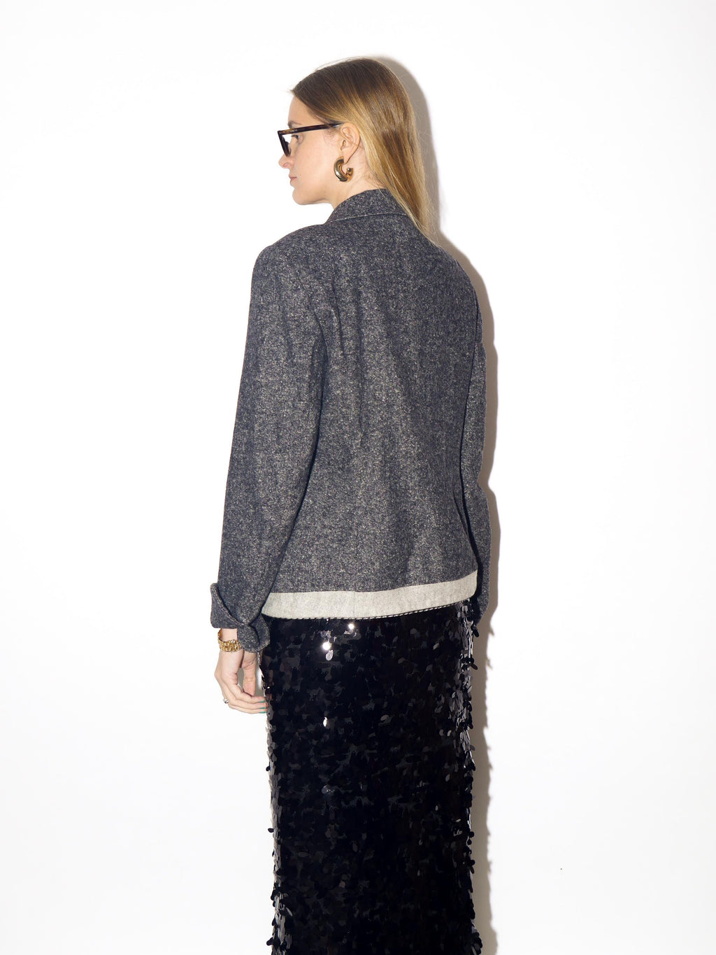 VINTAGE wool blazer from 1980s in 2-tone gray melange warm fabric by BiBA®
