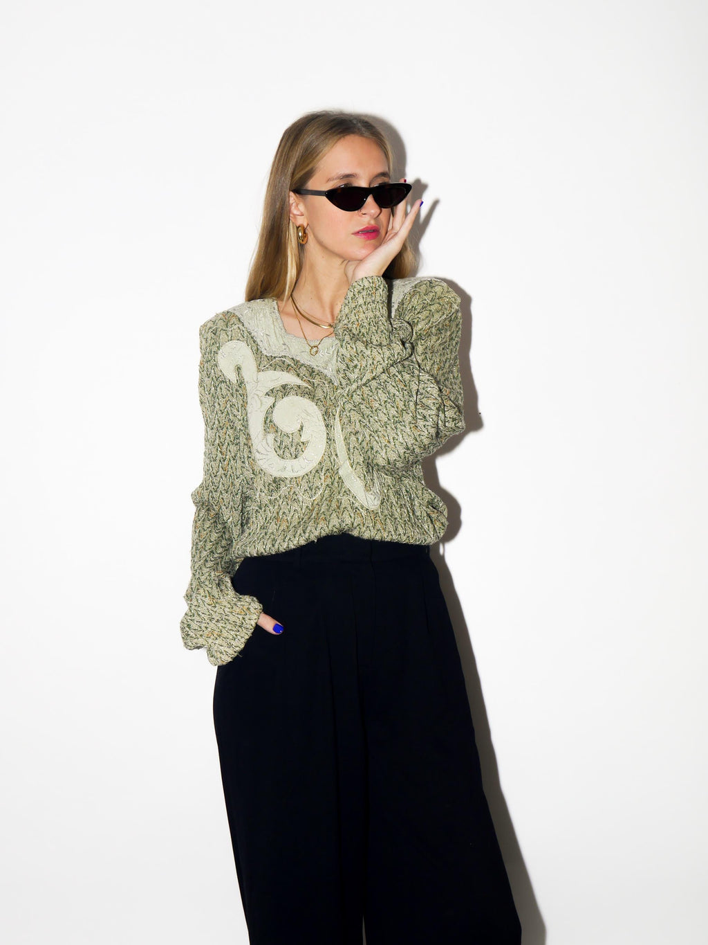 VINTAGE premium viscose sweater from 1980s in metallic green by Bucadi Bacco®