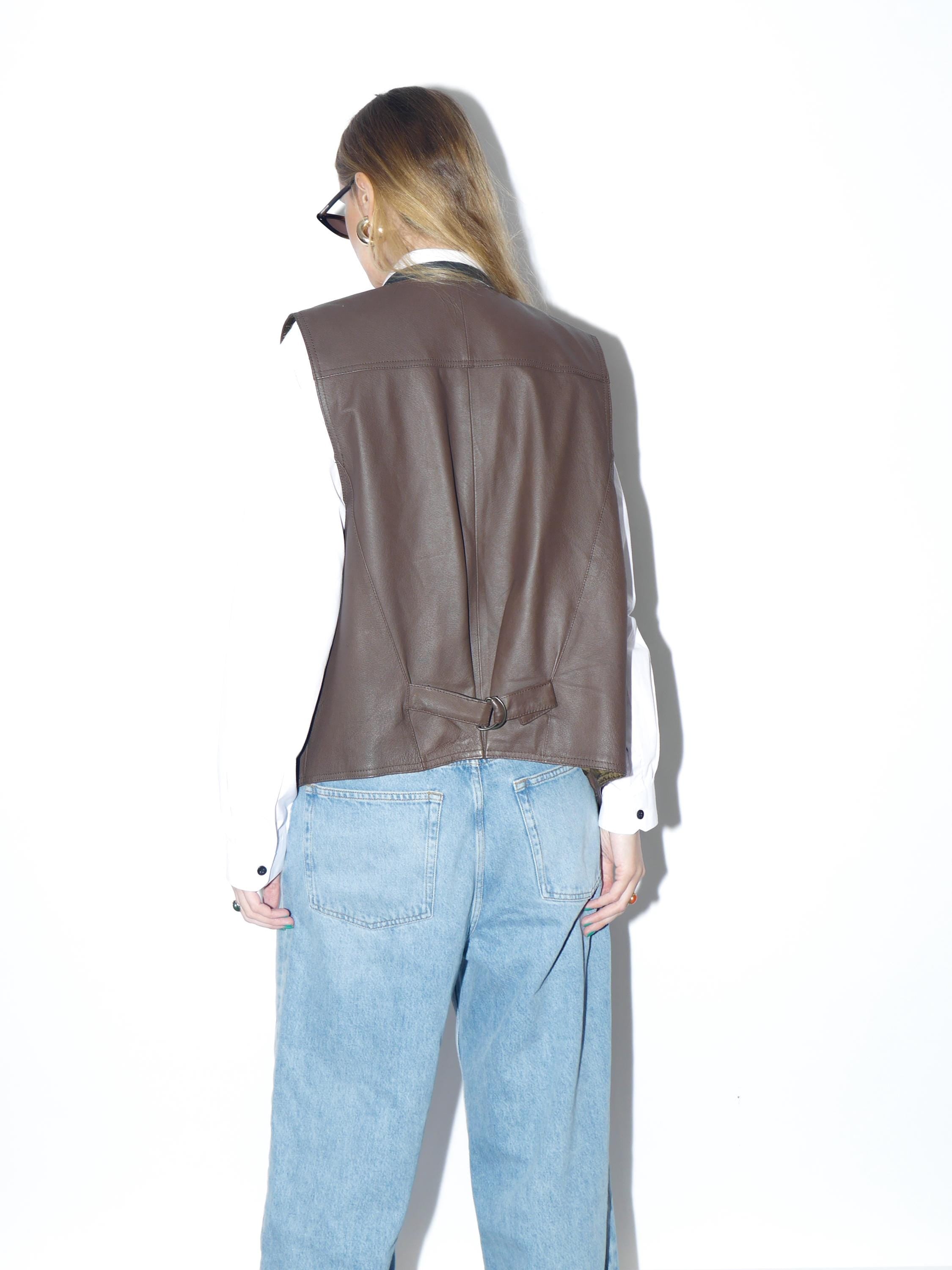 VINTAGE brown leather vest from the 1980s by John F. Gee® | leather waistcoat