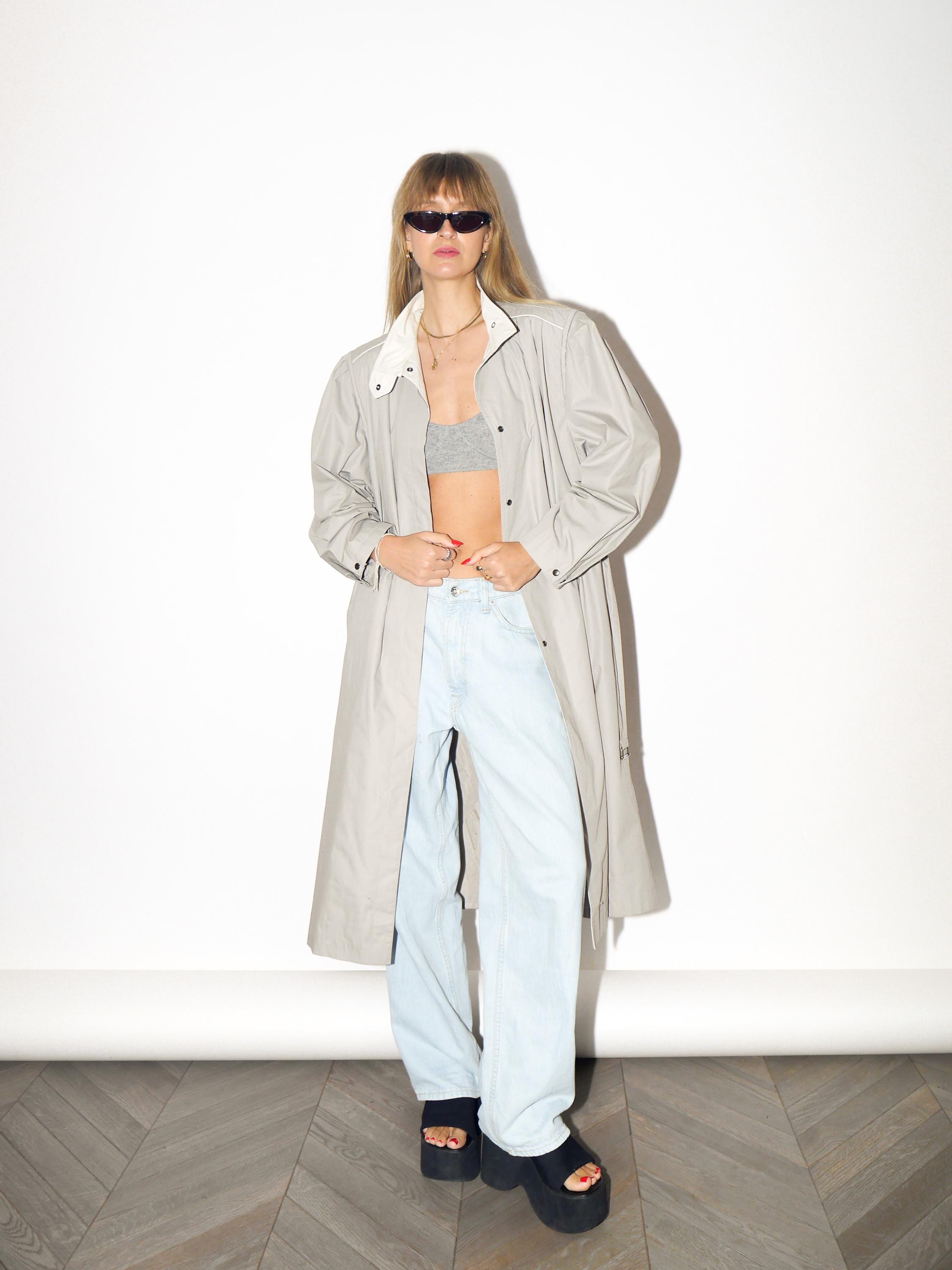 VINTAGE Beige Cotton Blend Trench Coat With Belt From The 1980s