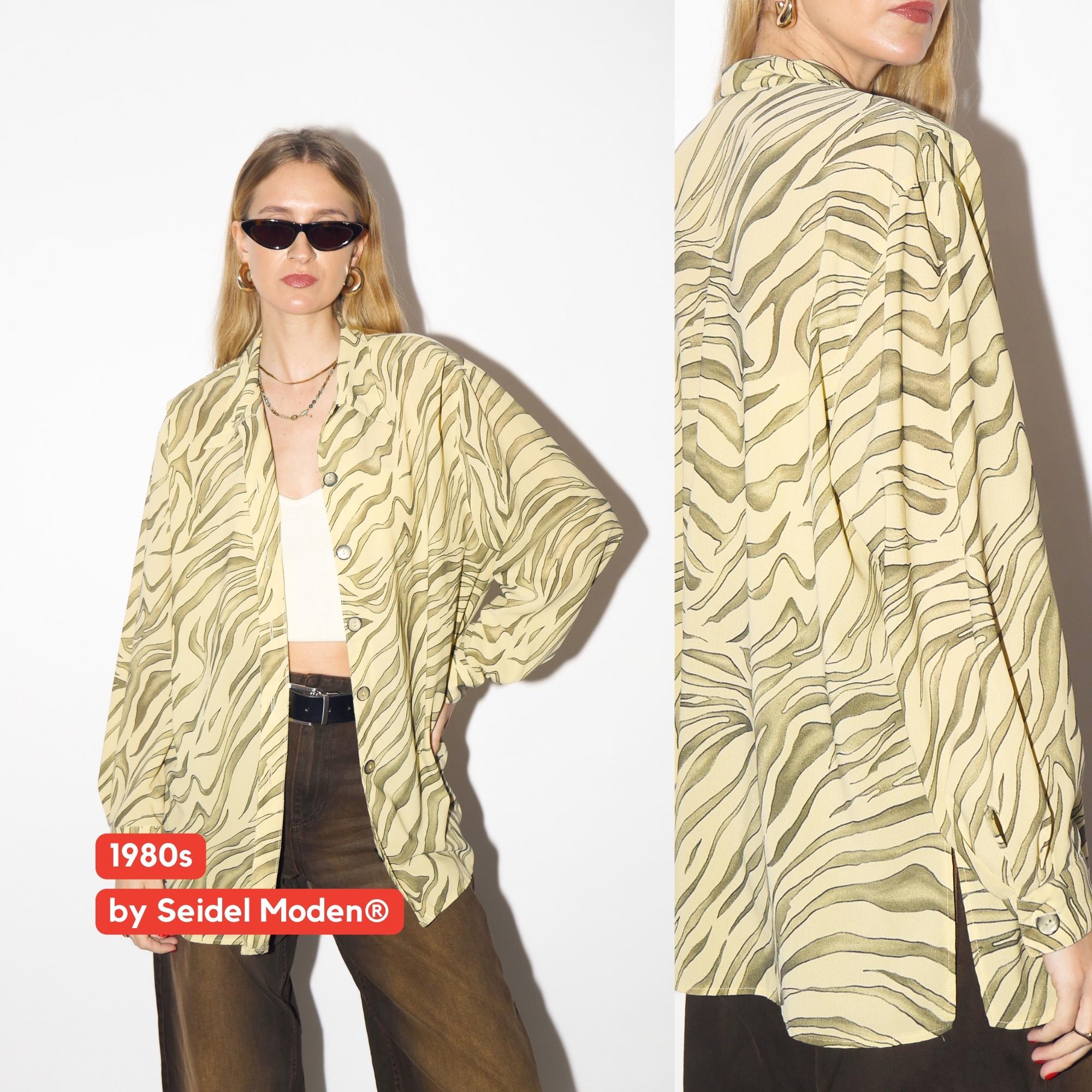 VINTAGE zebra shirt in yellow and green animal print from 1980s by Seidel Moden®