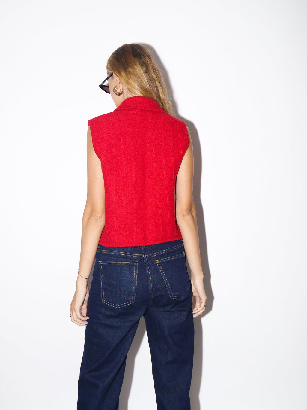 VINTAGE red 100% wool womens sleeveless polo shirt/vest  from 1980s by Geiger® with small metal logo label | premium quality red vest