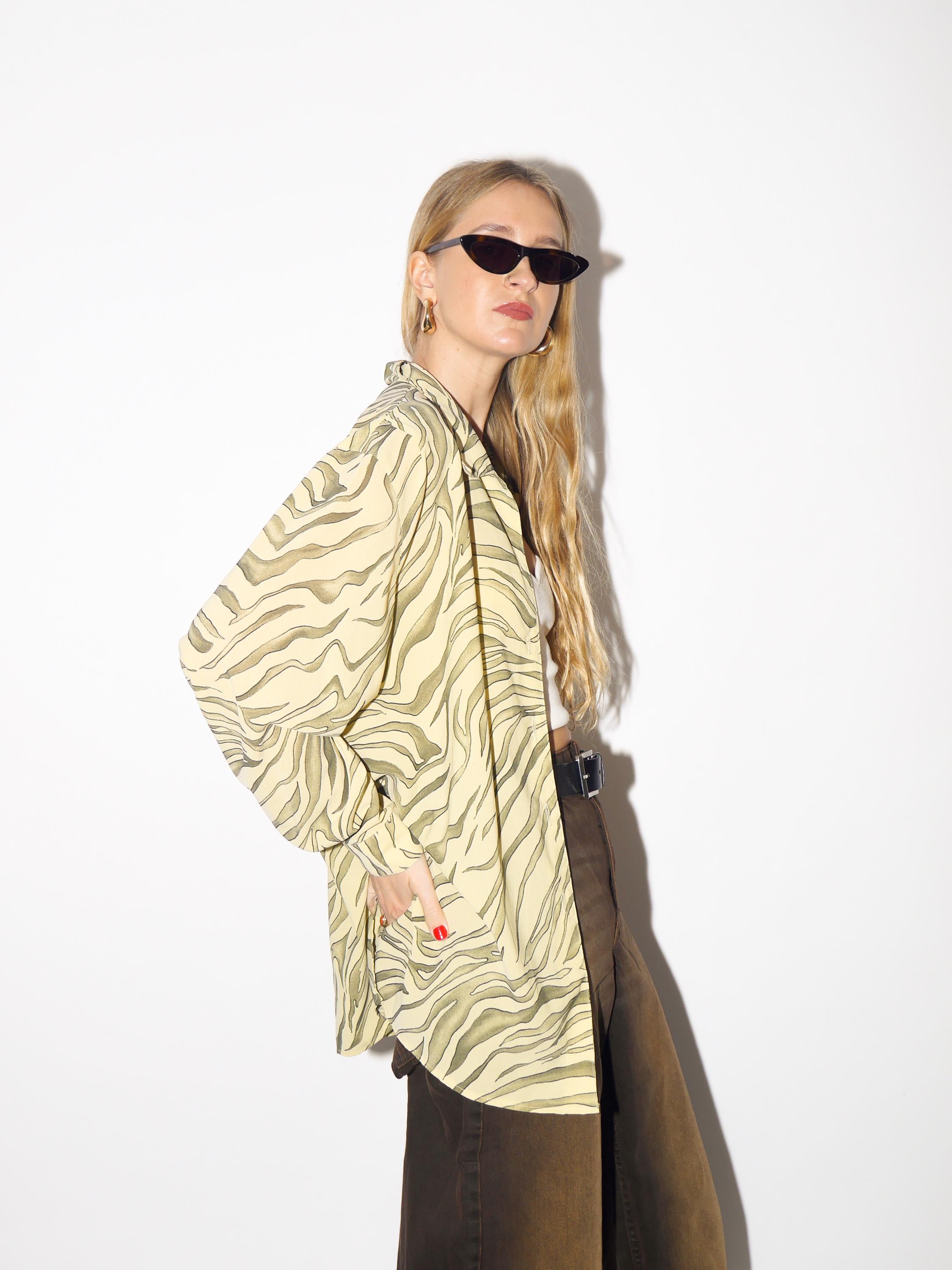 VINTAGE zebra shirt in yellow and green animal print from 1980s by Seidel Moden®