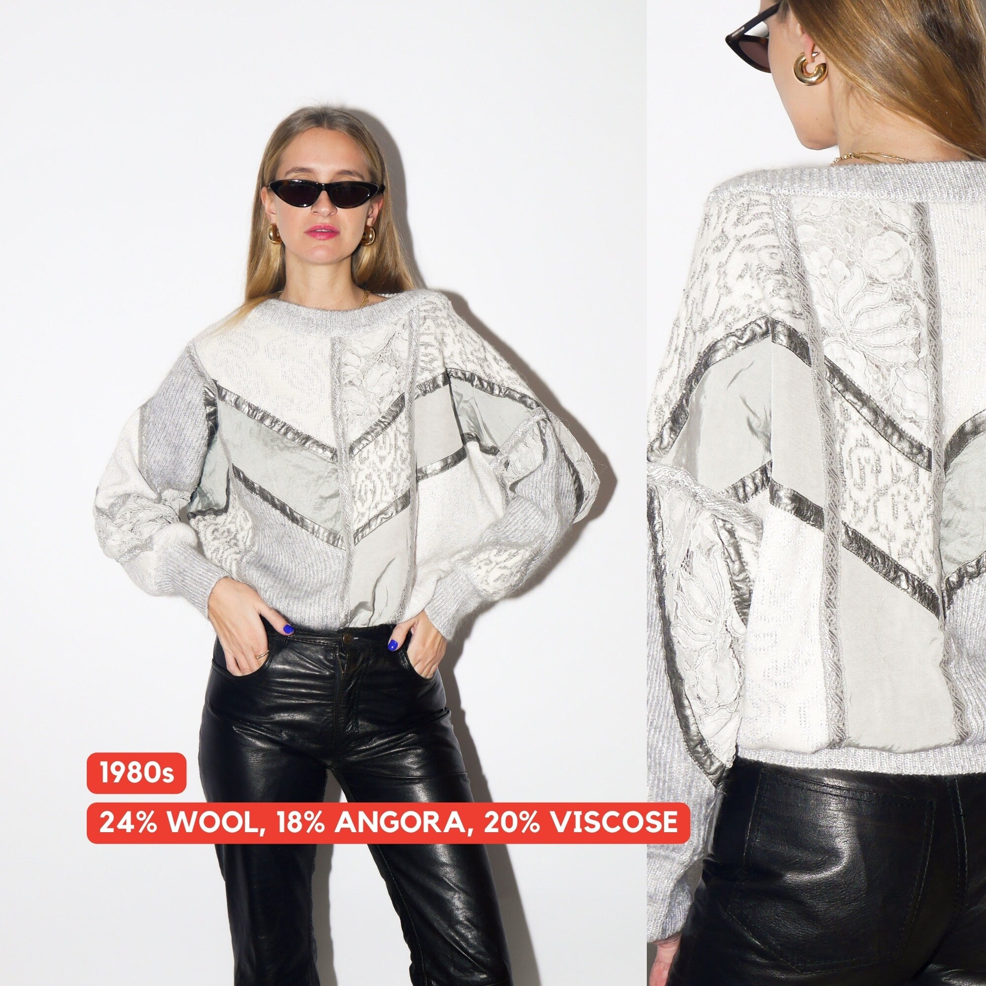 VINTAGE angora, wool and viscose sweater 1980s by Dino Valiano | super warm luxury vintage sweater | silver and white oversize sweater