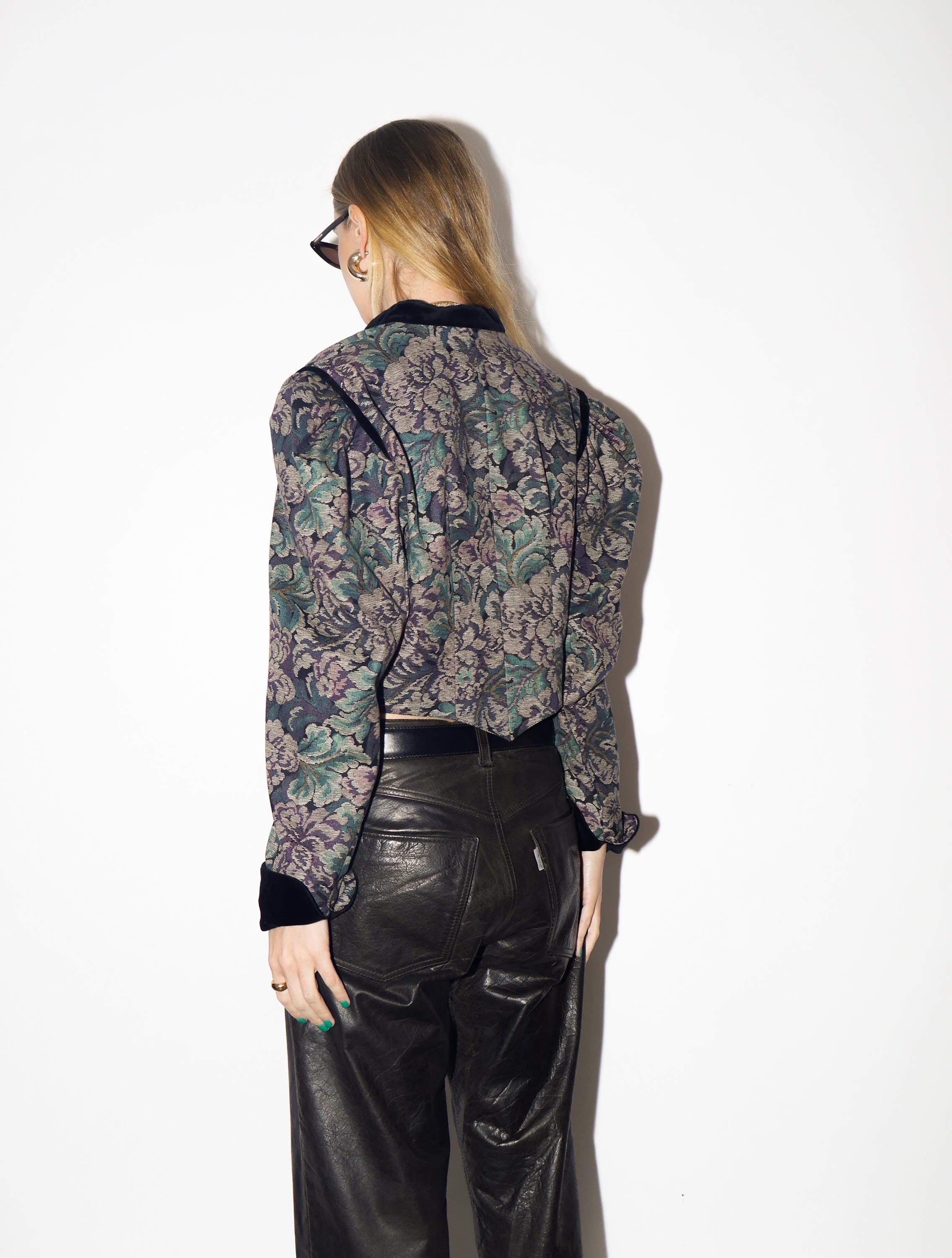 VINTAGE Cotton Jacquard Floral Blazer from 1980s | Big Shoulders Austrian Blazer