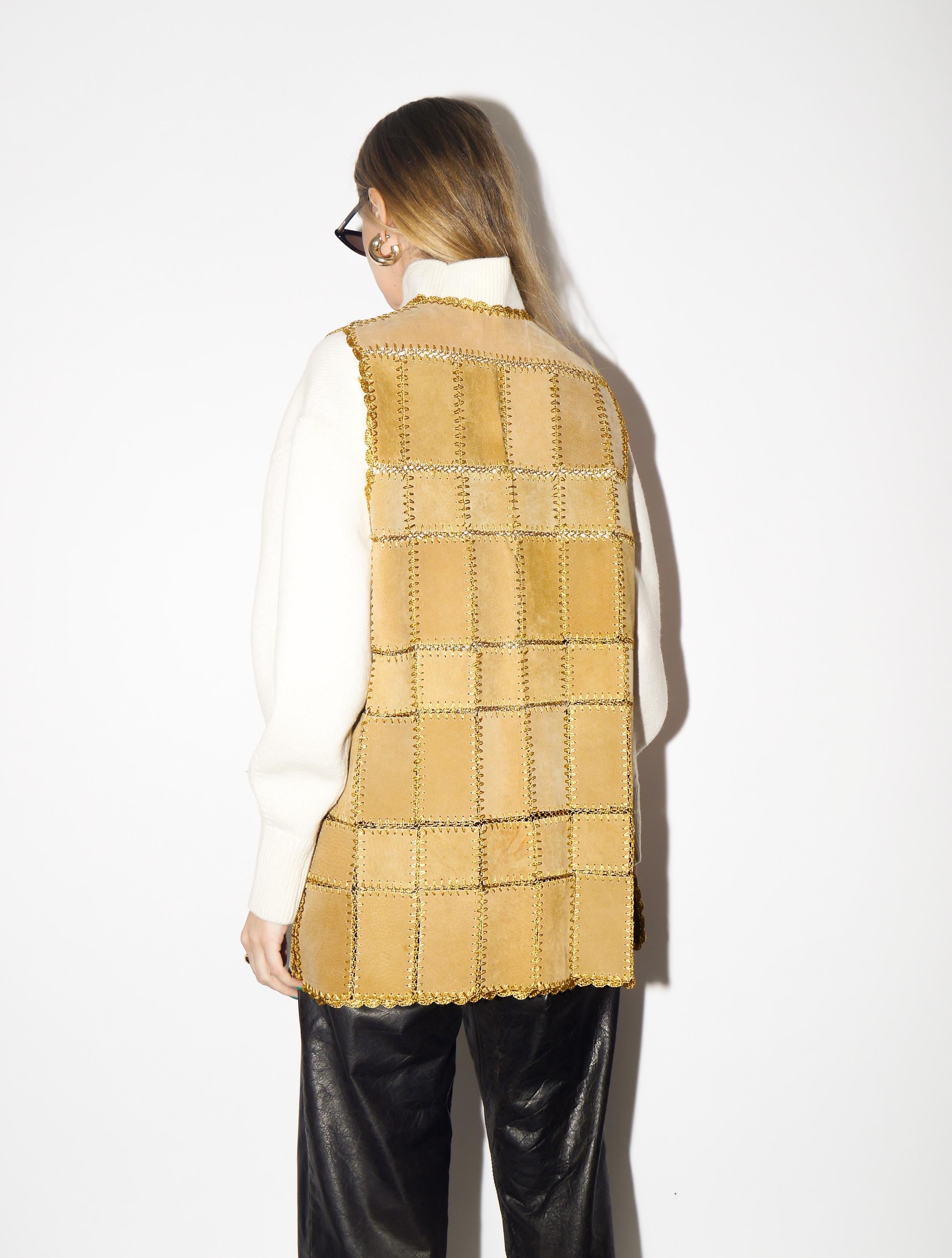 VINTAGE Beige Suede Vest from 1980s | Caramel Suede Leather Long Vest