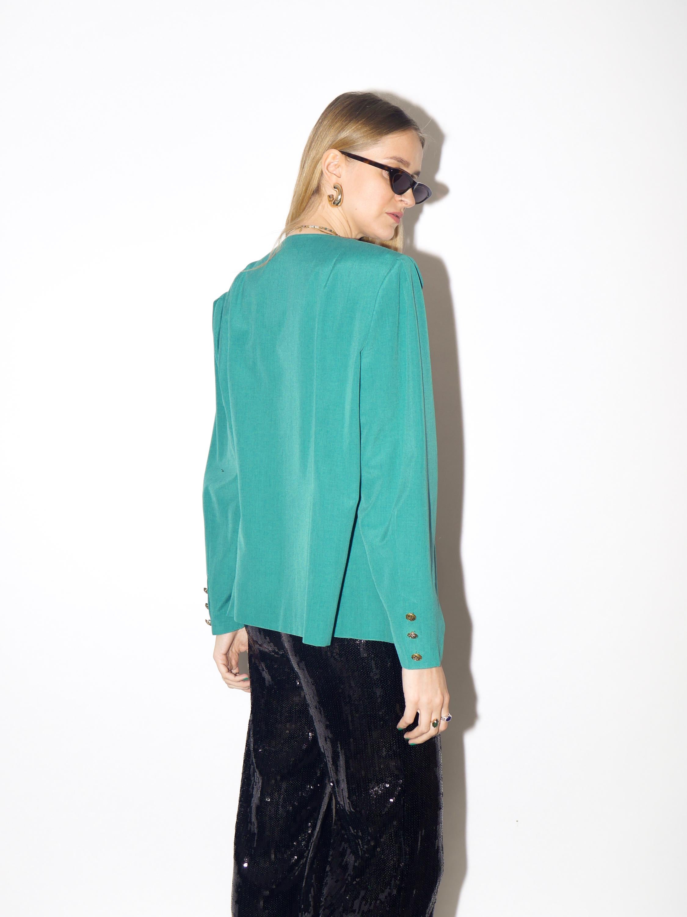 VINTAGE wool green blazer from 1980s with big shoulder pads by Creation Atelier®