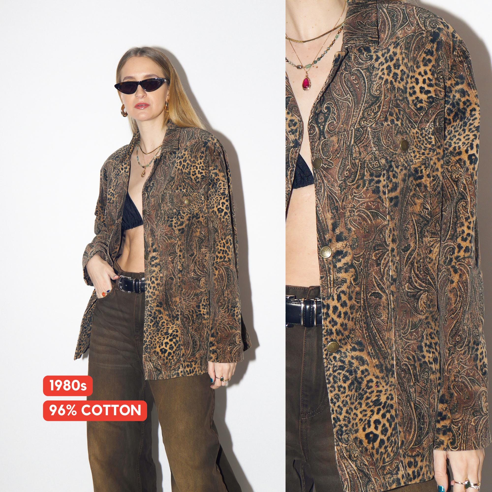 VINATGE cheetah jacket from 1980s | brown corduroy animal print vintage jacket