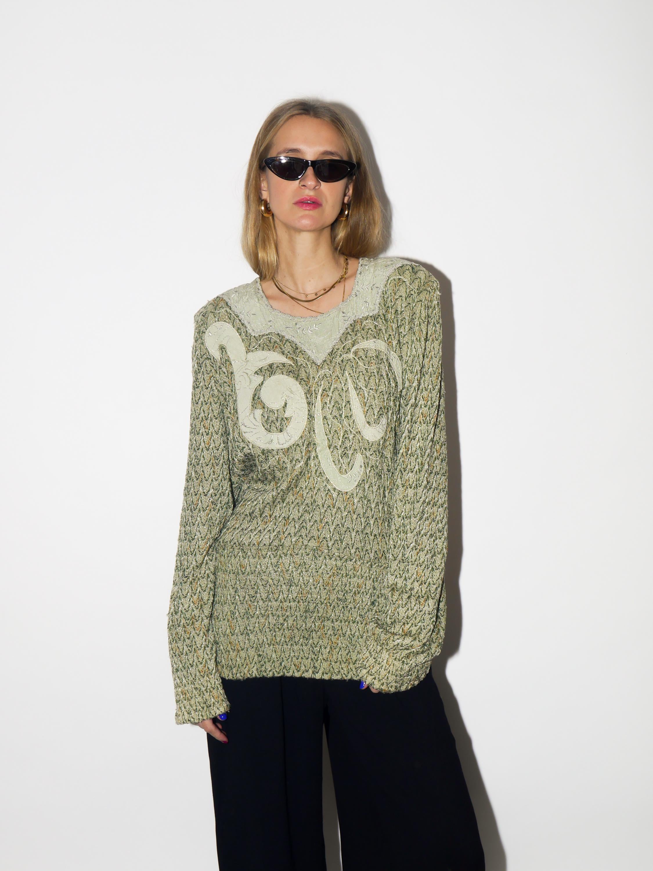 VINTAGE premium viscose sweater from 1980s in metallic green by Bucadi Bacco®